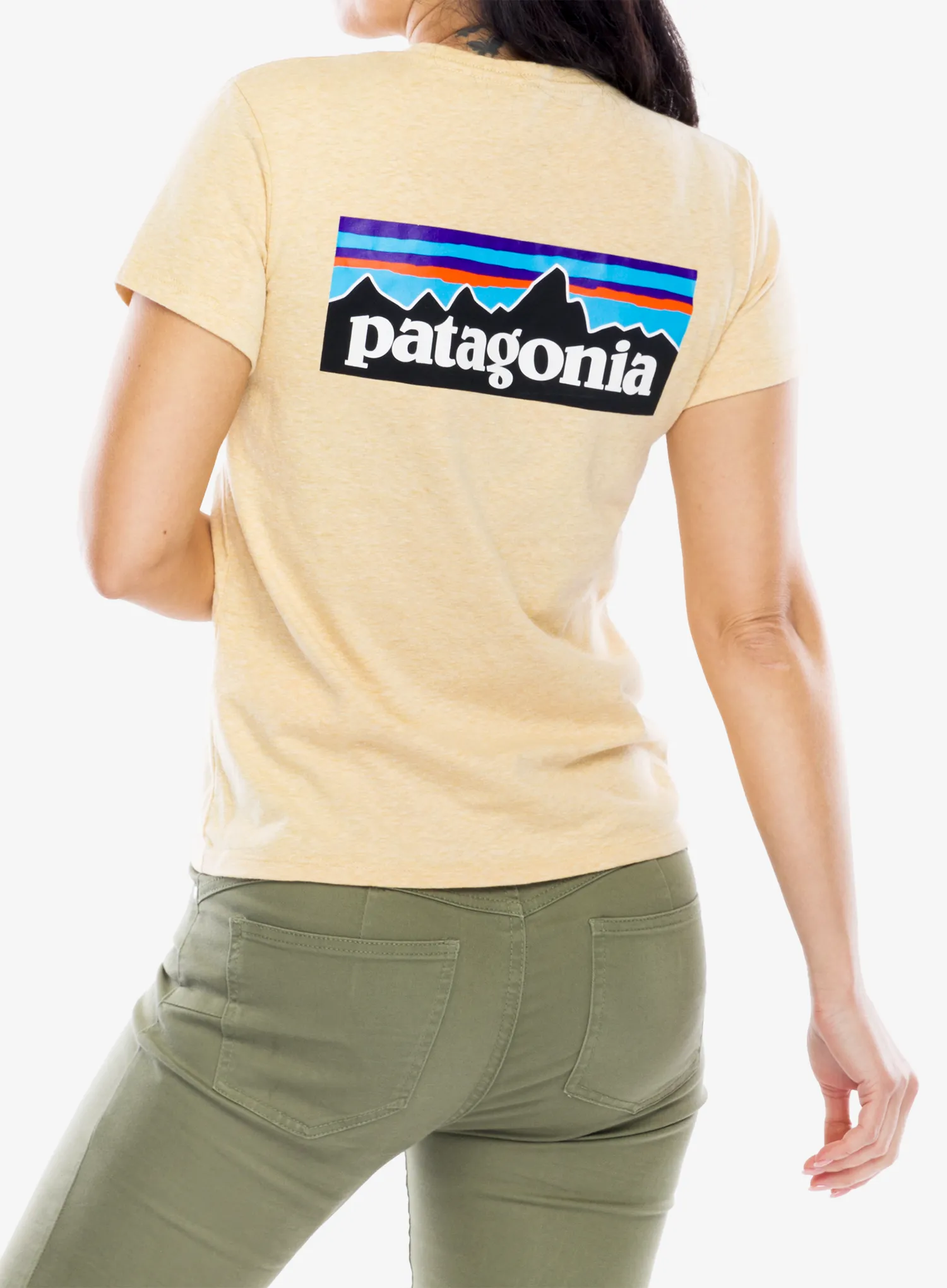 Ženska bombažna majica Patagonia P-6 Logo Responsibili-Tee - beeswax tan