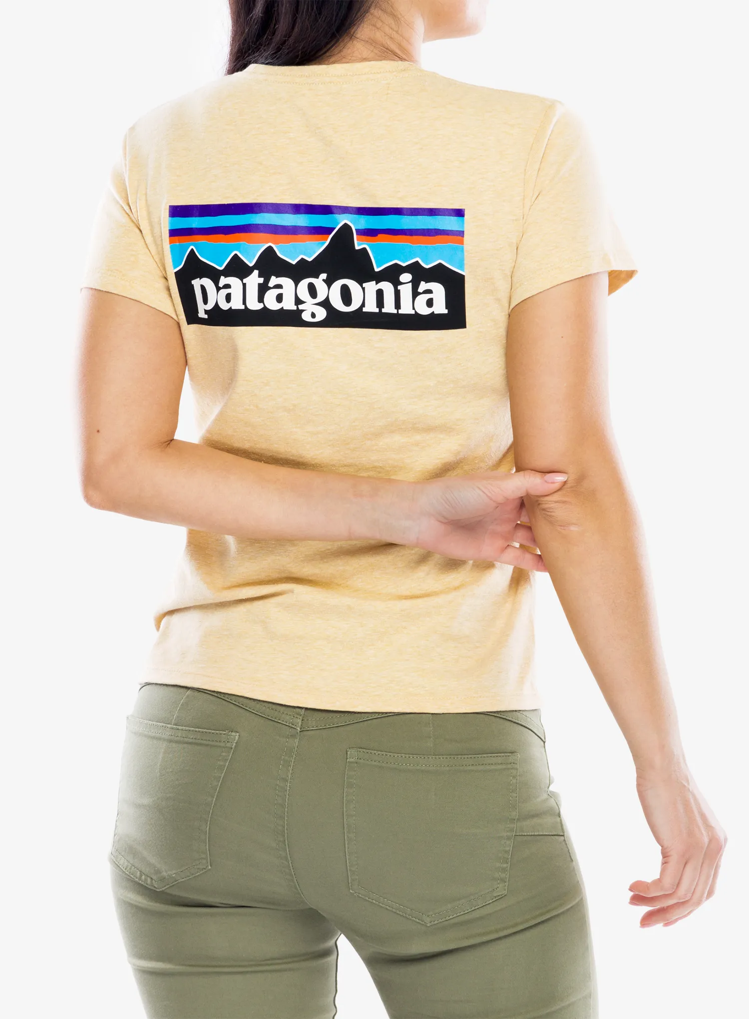 Ženska bombažna majica Patagonia P-6 Logo Responsibili-Tee - beeswax tan
