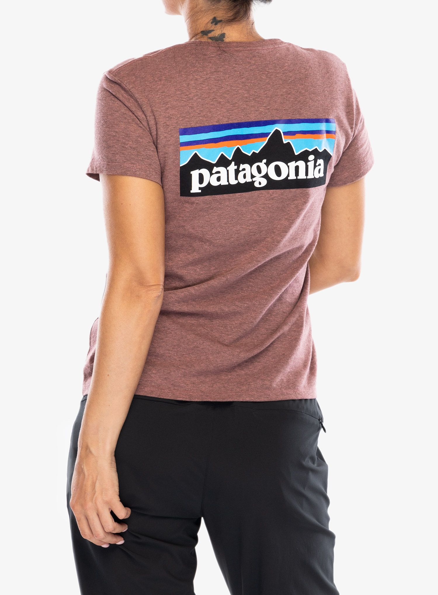 Ženska majica s potiskom Patagonia P-6 Logo Responsibili-Tee - dulse mauve