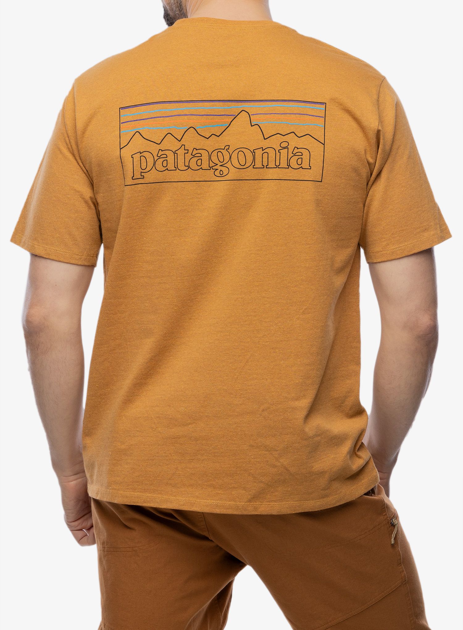 Majica s potiskom Patagonia P-6 Logo Responsibili-Tee - p-6 outline/golden