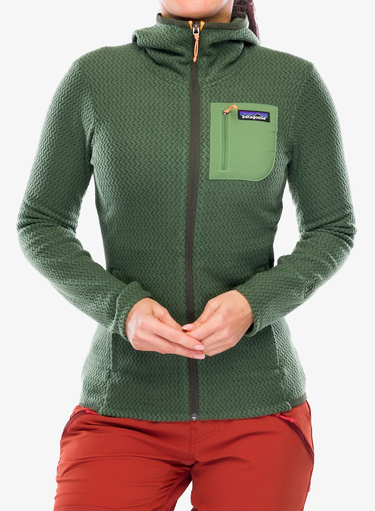 Ženska jopa s kapuco Patagonia R1 Air Full-Zip Hoody - torrey pine green