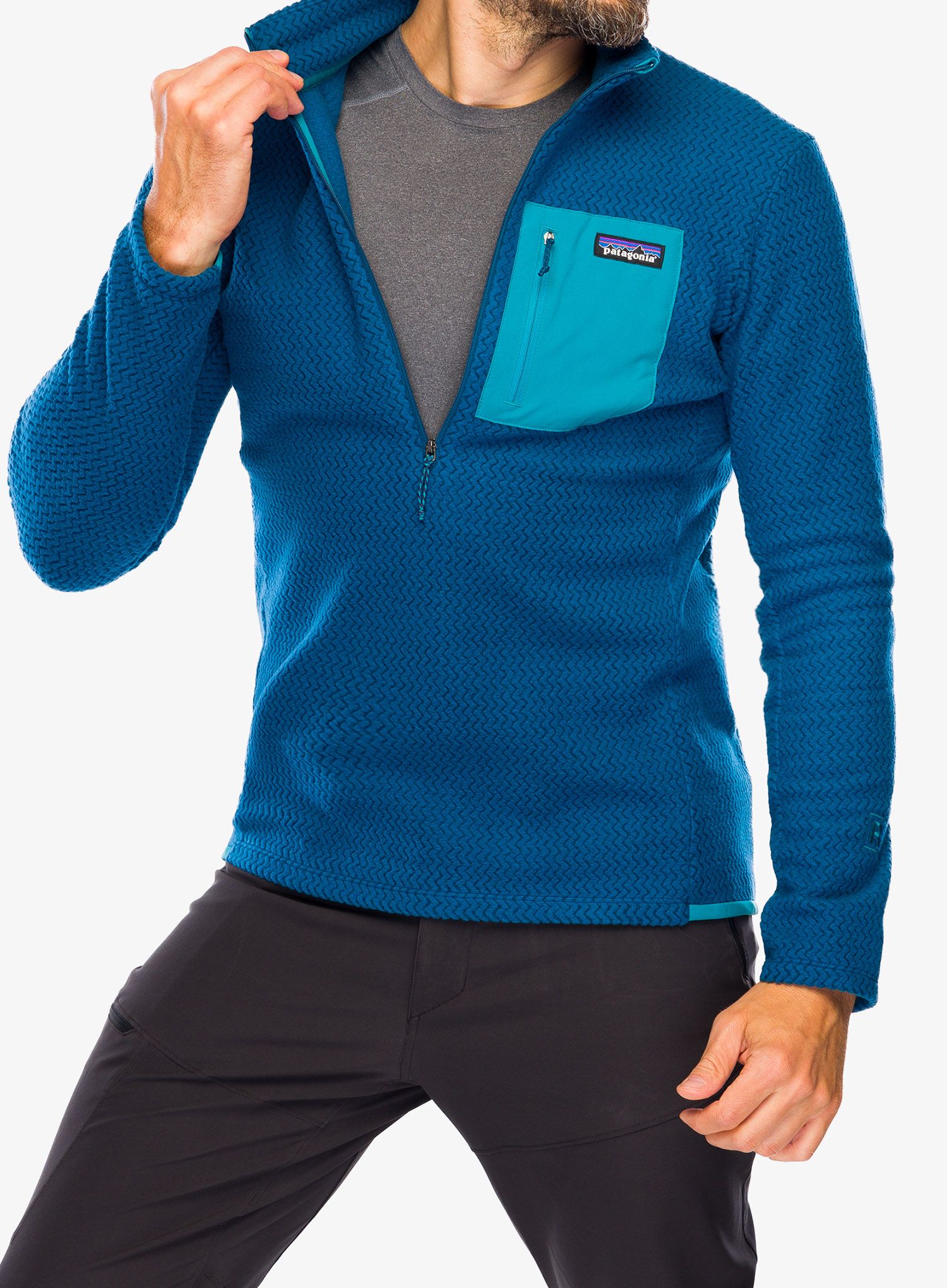 Puloverji brez kapuce Patagonia R1 Air Zip Neck - lagom blue