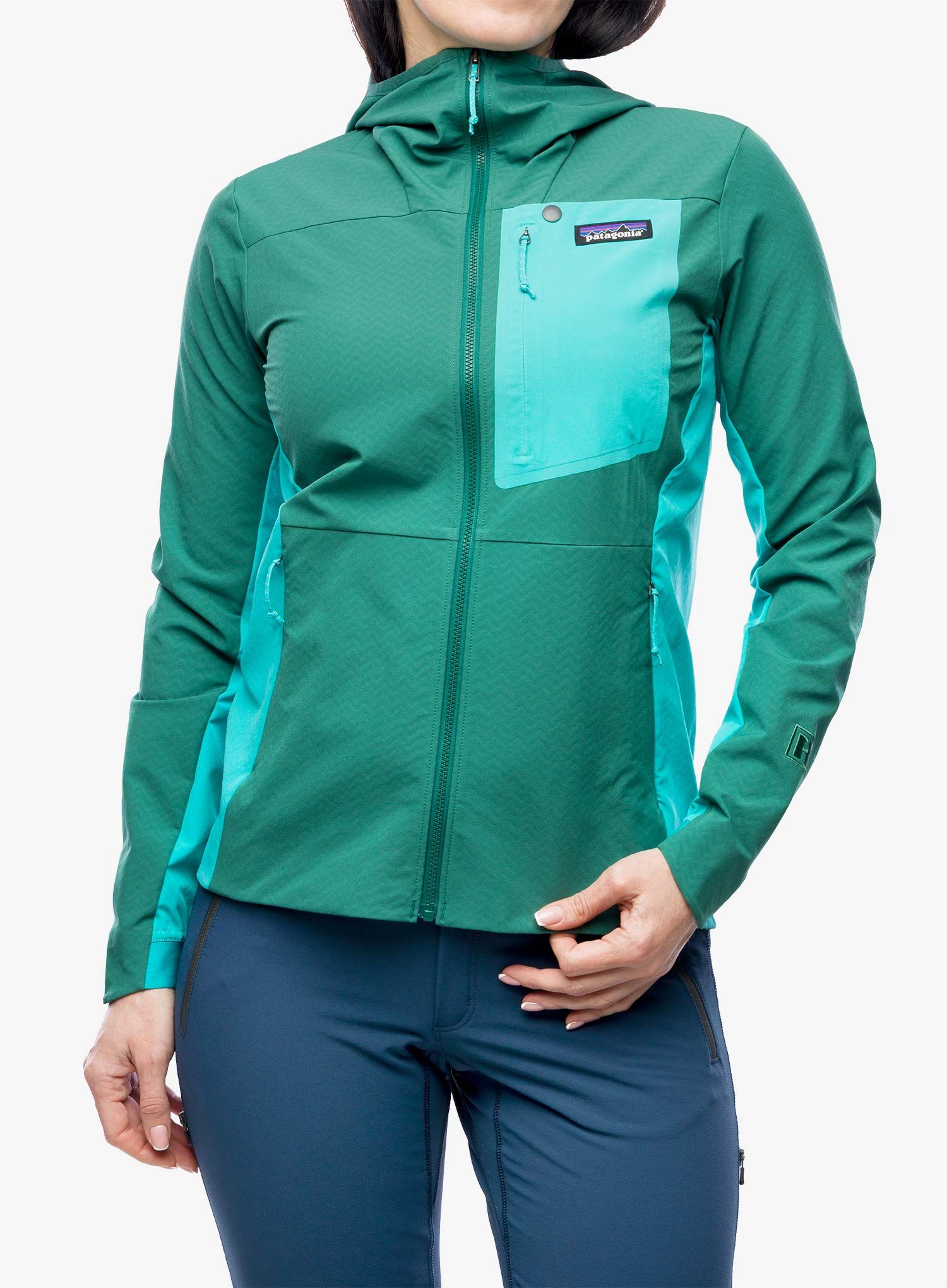 Ženska softshell jakna Patagonia R1 CrossStrata Hoody - conifer green