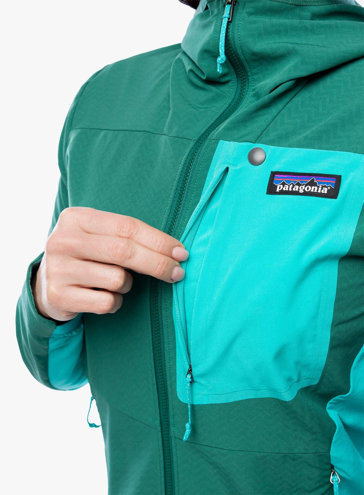 Ženska softshell jakna Patagonia R1 CrossStrata Hoody - conifer green