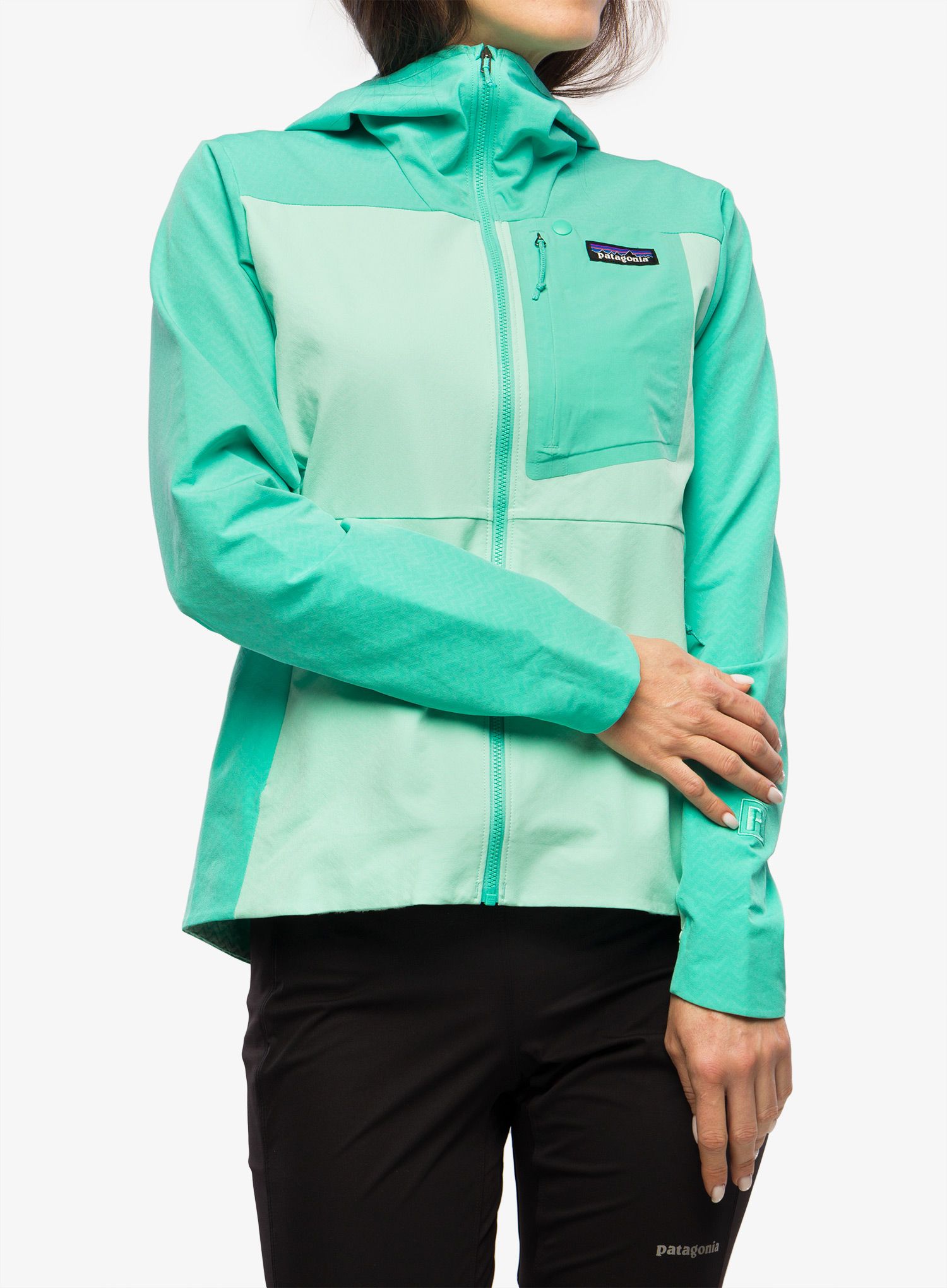 Ženska jakna Patagonia R1 CrossStrata Hoody - early teal