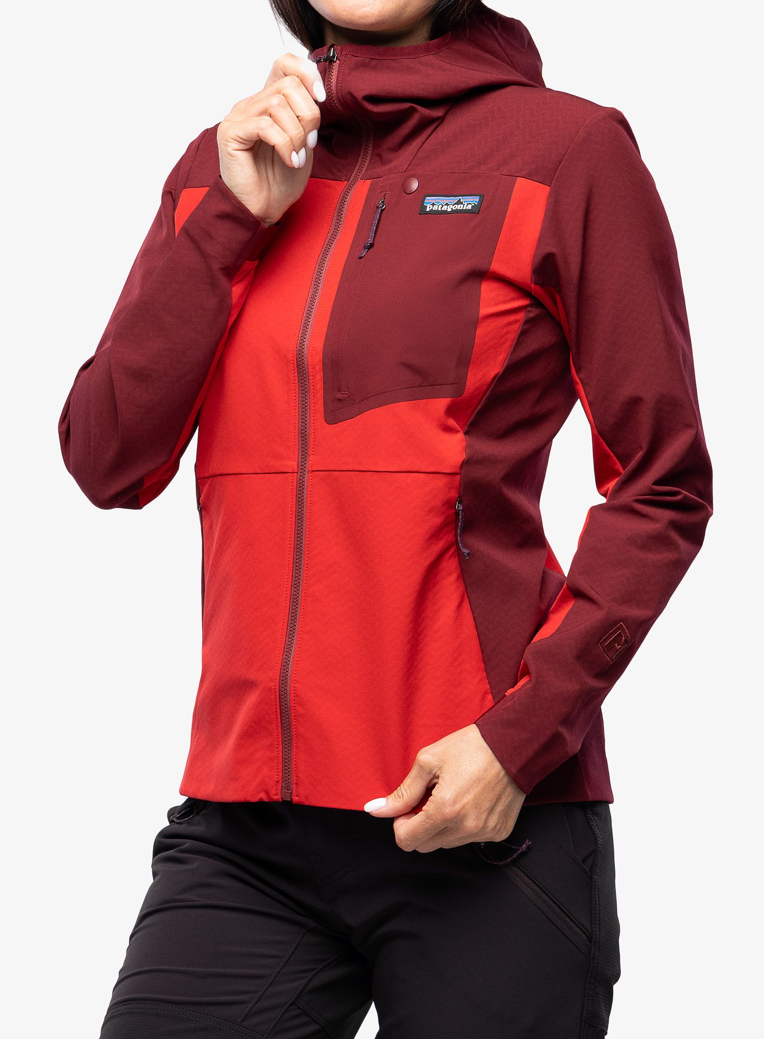 Ženska jakna Patagonia R1 CrossStrata Hoody - touring red