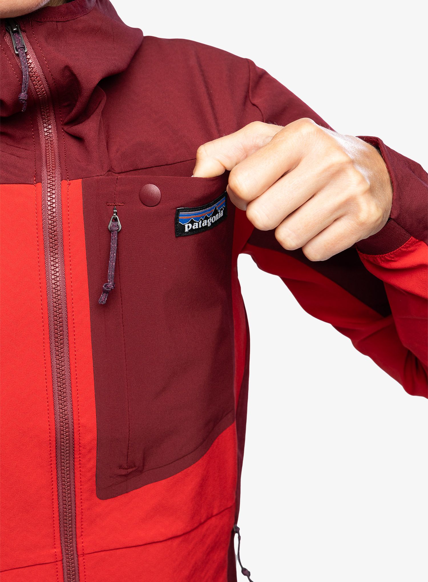 Ženska jakna Patagonia R1 CrossStrata Hoody - touring red