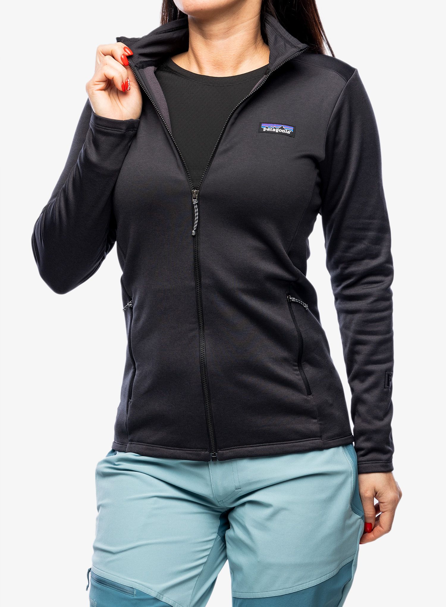 Ženska jopica z zadrgo Patagonia R1 Daily Jacket - ink black/black x-dye