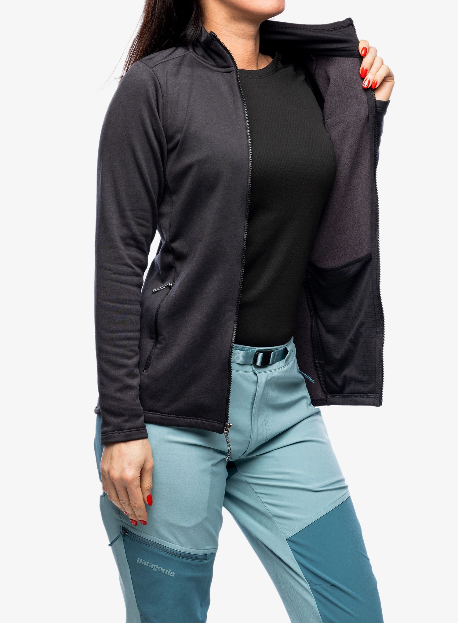 Ženska jopica z zadrgo Patagonia R1 Daily Jacket - ink black/black x-dye