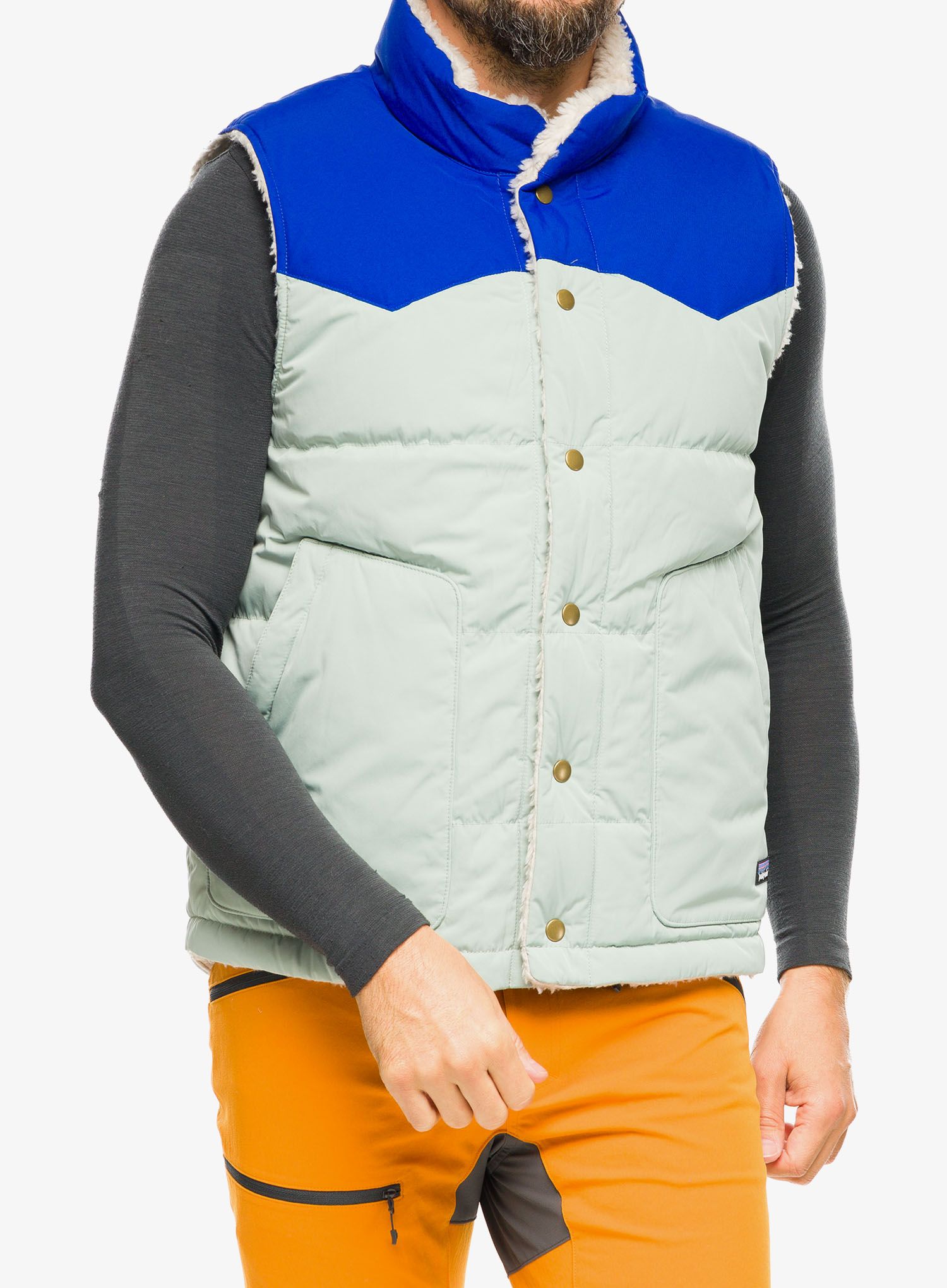Moški brezrokavnik Patagonia Reversible Bivy Down Vest - sleet green