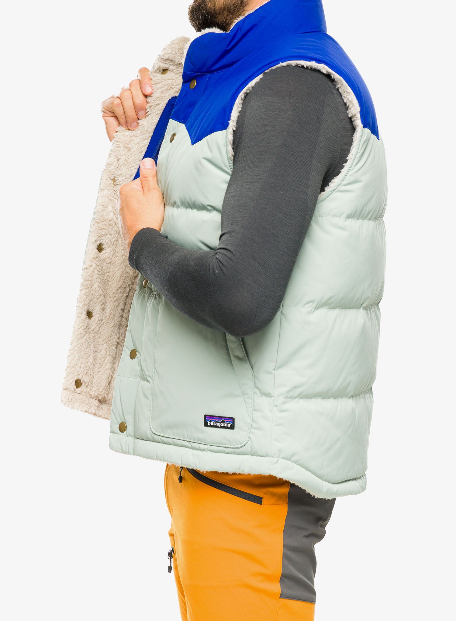 Moški brezrokavnik Patagonia Reversible Bivy Down Vest - sleet green