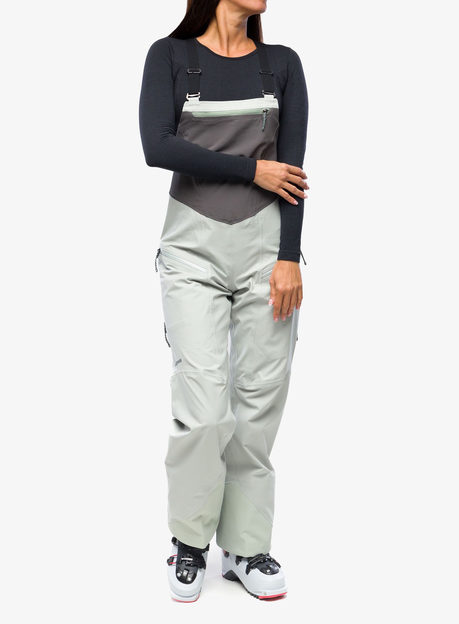 Ženske hlače za turno smučanje Patagonia SnowDrifter Bibs - sleet green