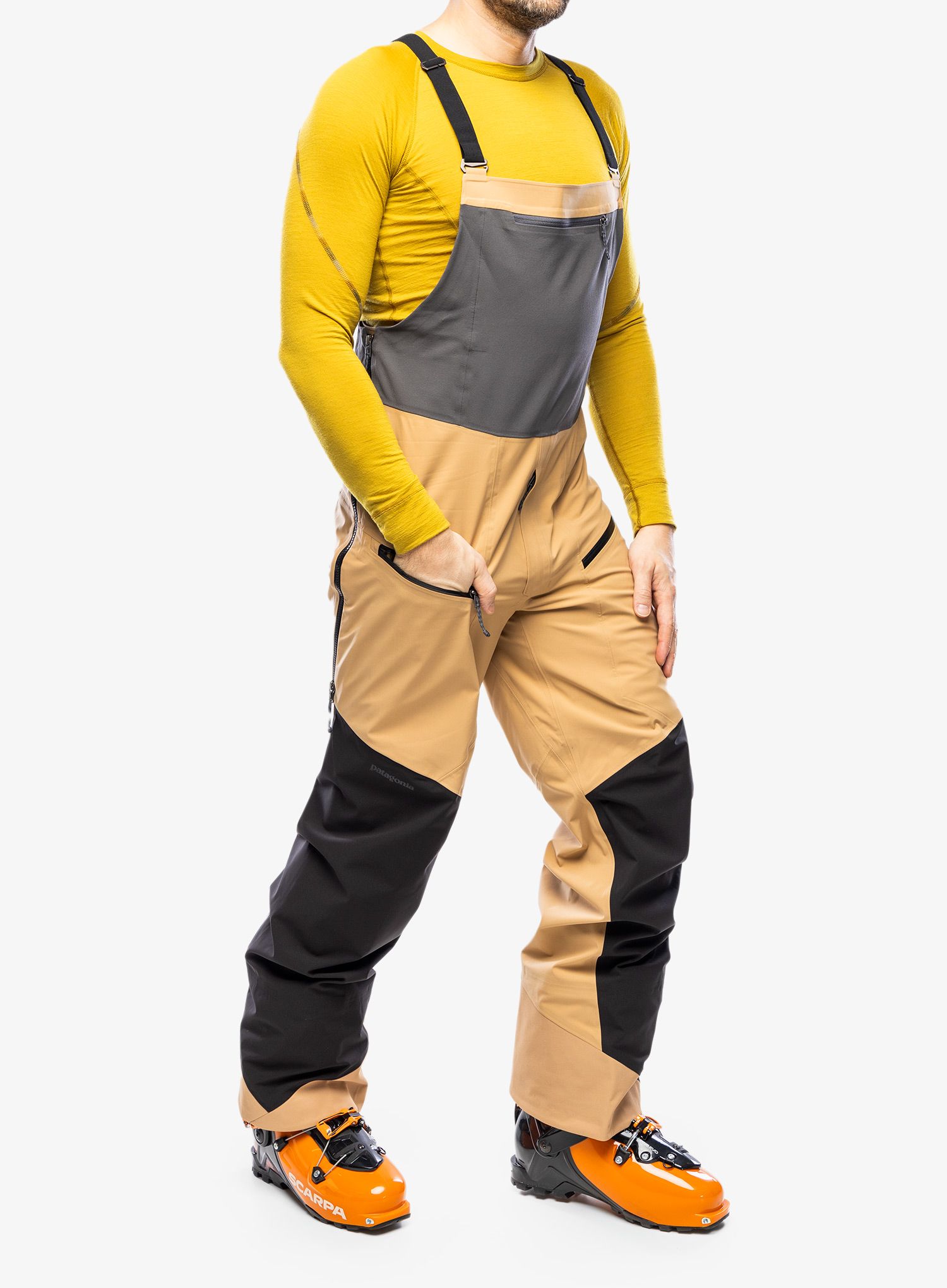 Hlače za turno smučanje Patagonia Snowdrifter Bibs - grayling brown