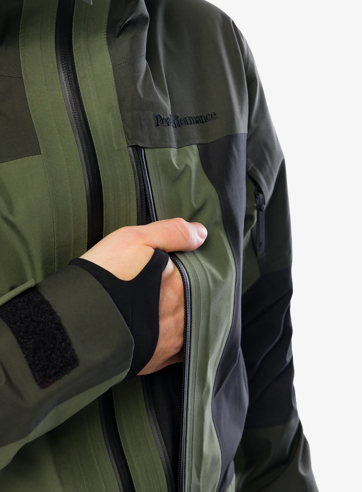 Smučarska jakna Peak Performance Gravity GORE-TEX 3L Jacket - olive extreme/black/pine