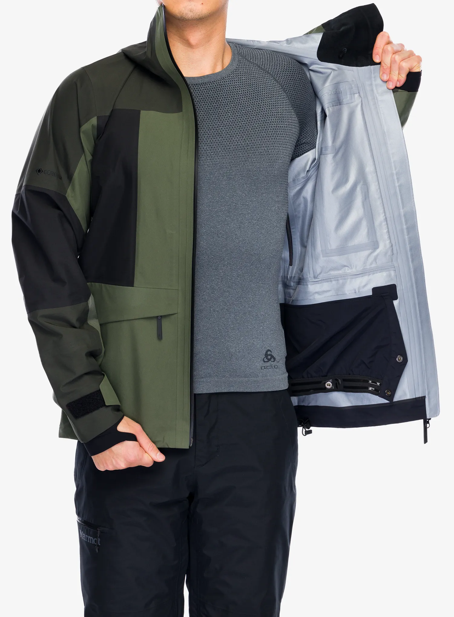 Smučarska jakna Peak Performance Gravity GORE-TEX 3L Jacket - olive extreme/black/pine