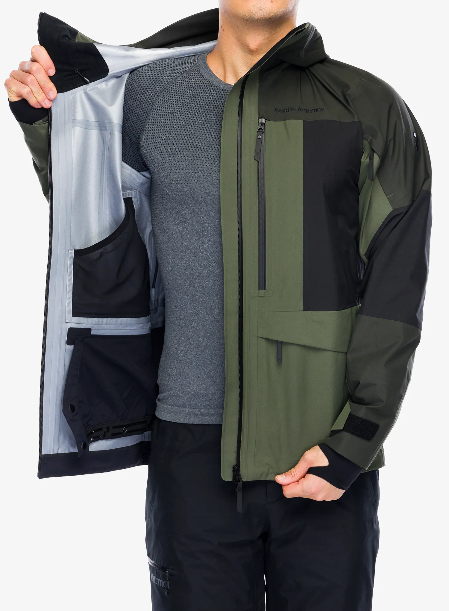 Smučarska jakna Peak Performance Gravity GORE-TEX 3L Jacket - olive extreme/black/pine