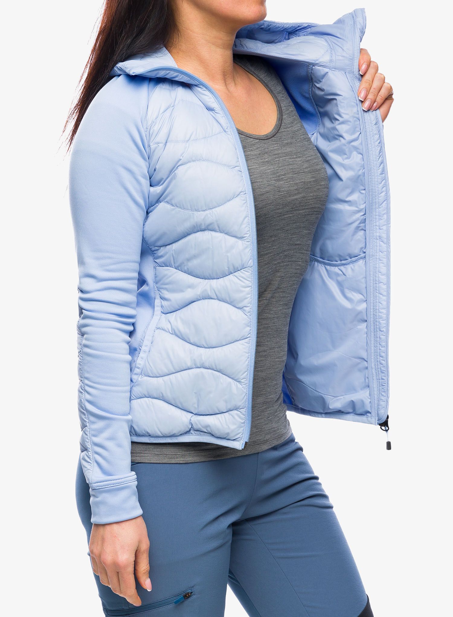 Ženska jakna Peak Performance Helium Down Hybrid Hood - amity blue