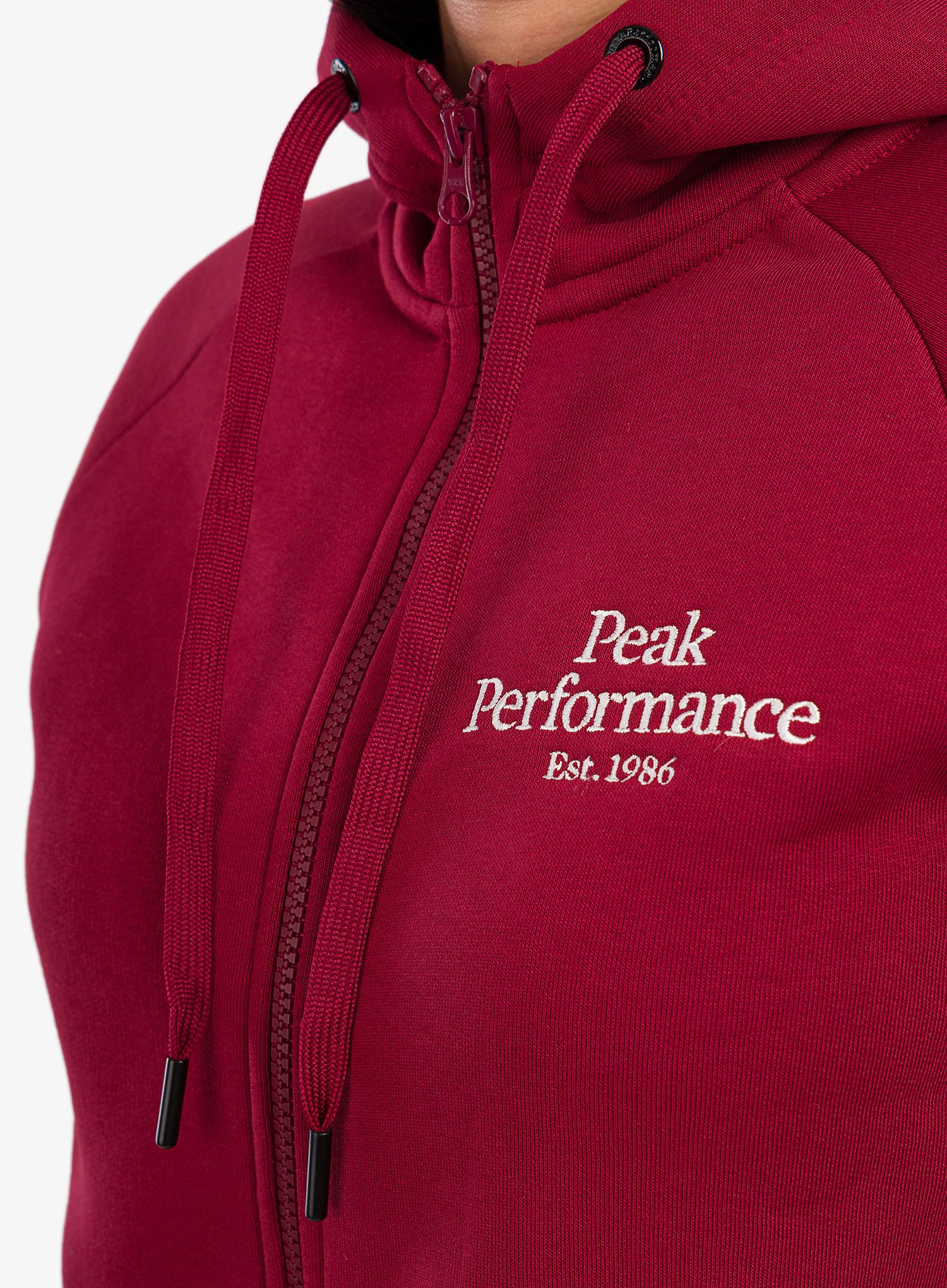 Ženska jopica z zadrgo Peak Performance Original Zip Hood - rogue red