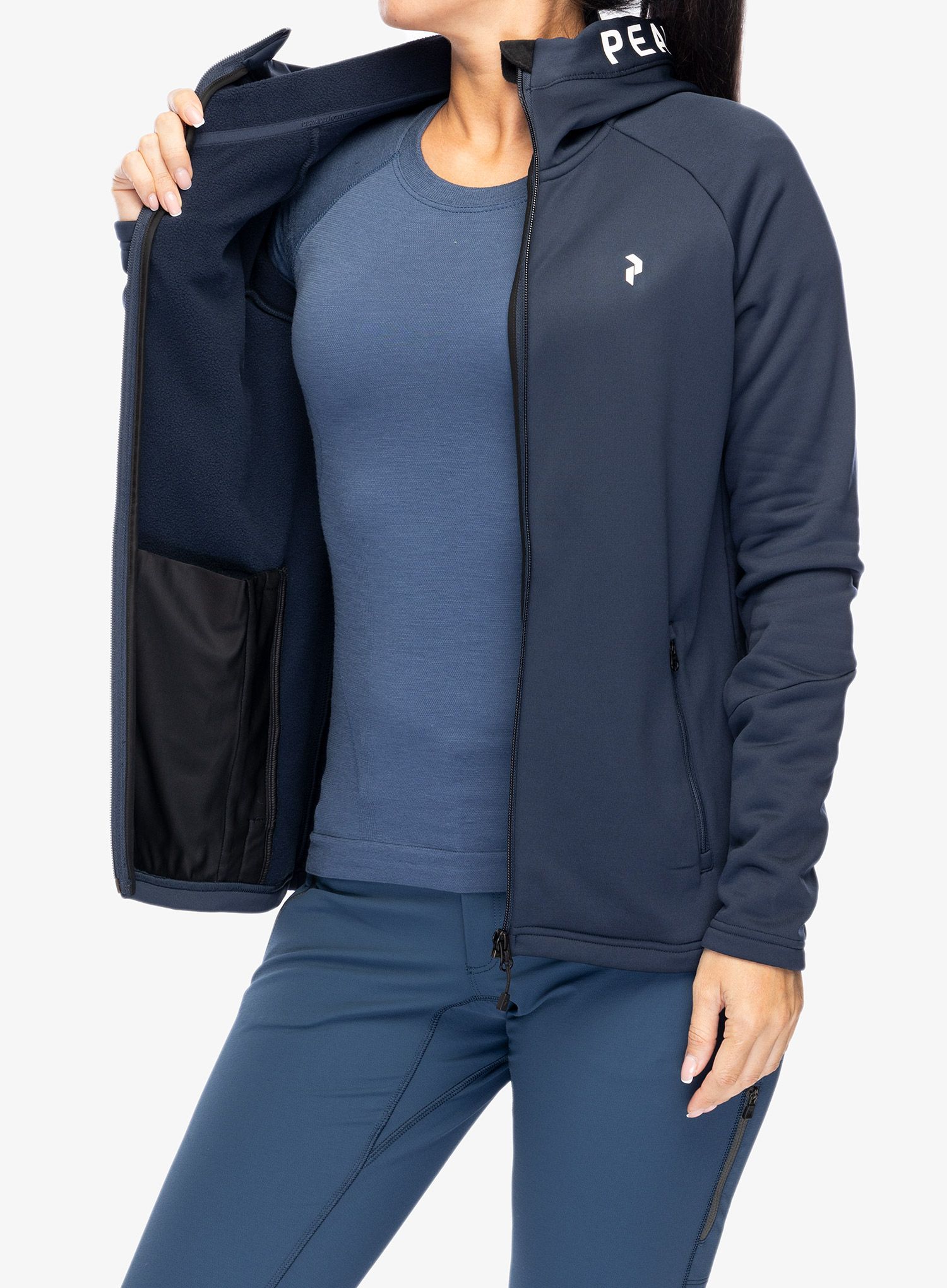 Ženski flis Peak Performance Rider Zip Hood - blue shadow/shadow