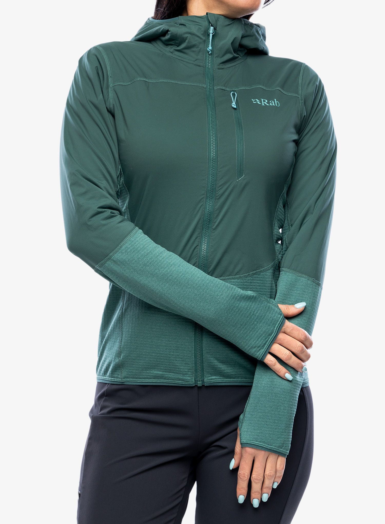 Jopica s kapuco Rab Ascendor Summit Hoody - green slate/eucalyptus