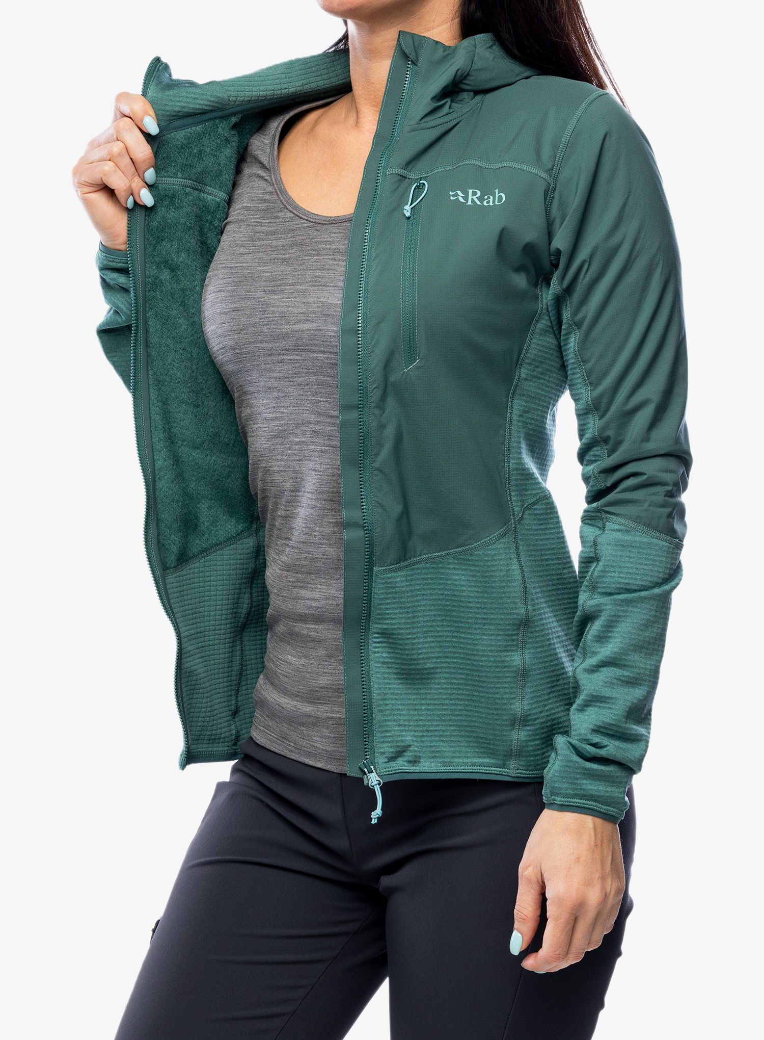 Jopica s kapuco Rab Ascendor Summit Hoody - green slate/eucalyptus