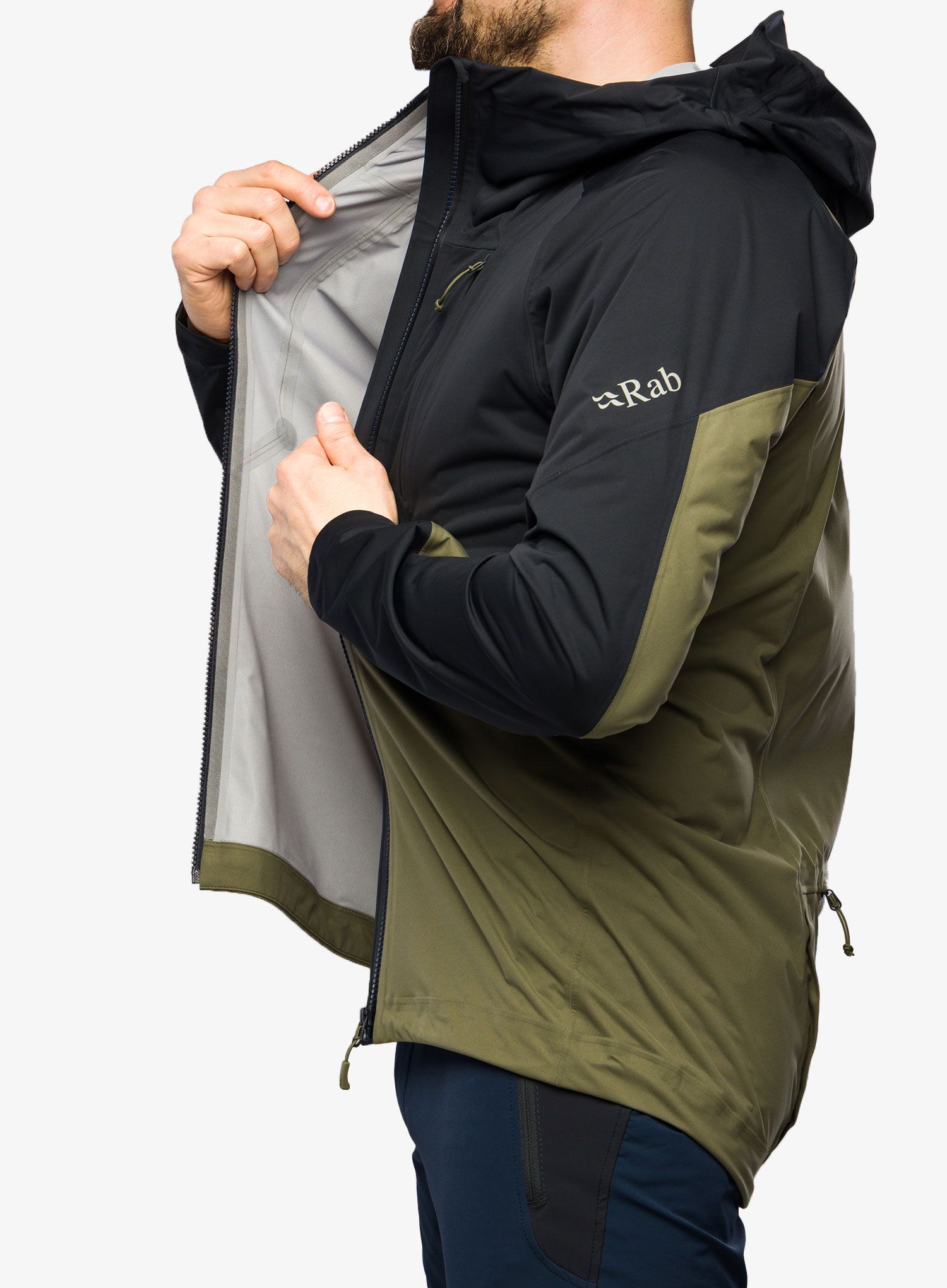 Nepremočljiva jakna Rab Cinder Kinetic Jacket - light khaki/beluga