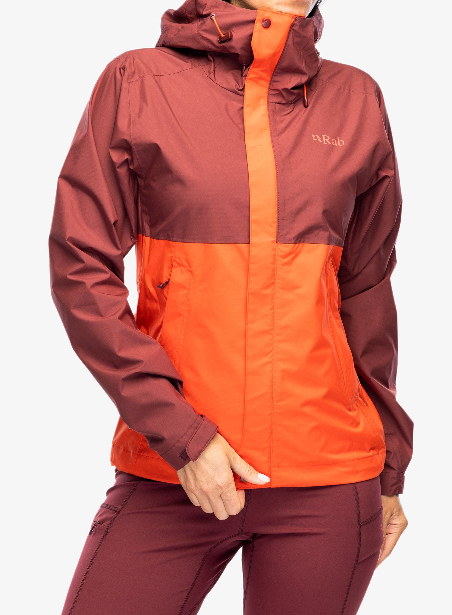 Ženska nepremočljiva jakna Rab Downpour Eco Jacket - deep heather/red grapefruit