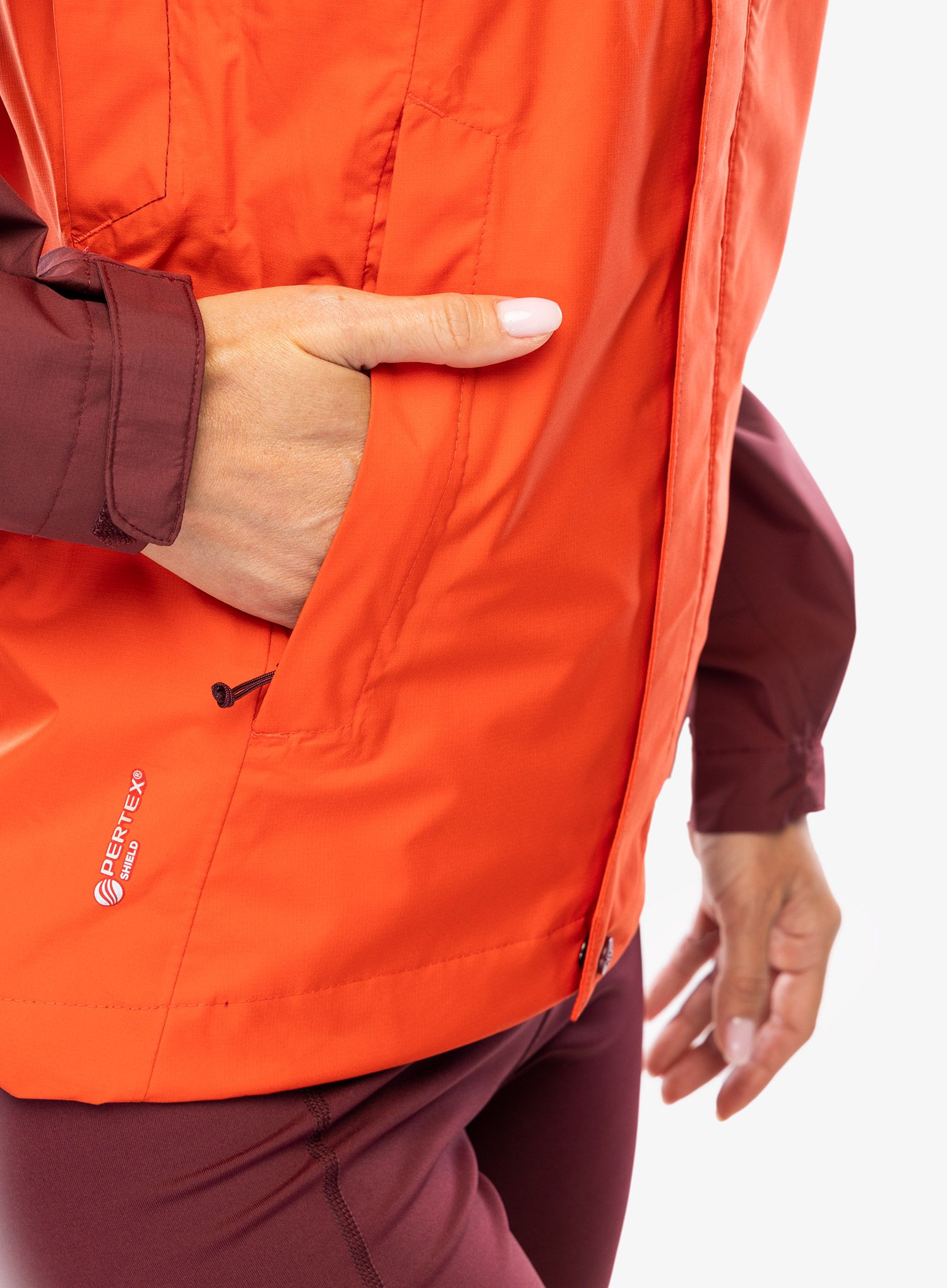 Ženska nepremočljiva jakna Rab Downpour Eco Jacket - deep heather/red grapefruit