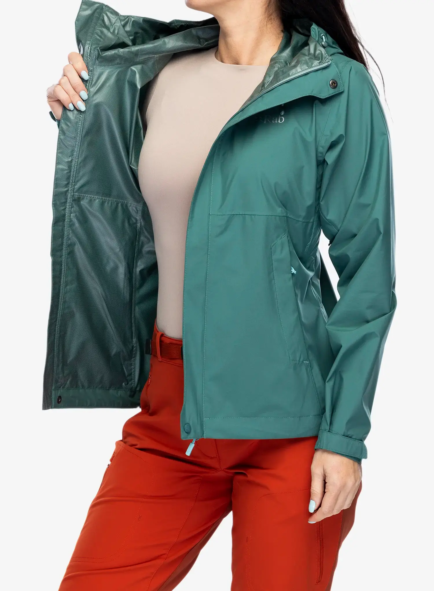 Ženska nepremočljiva jakna Rab Downpour Eco Jacket - eucalyptus