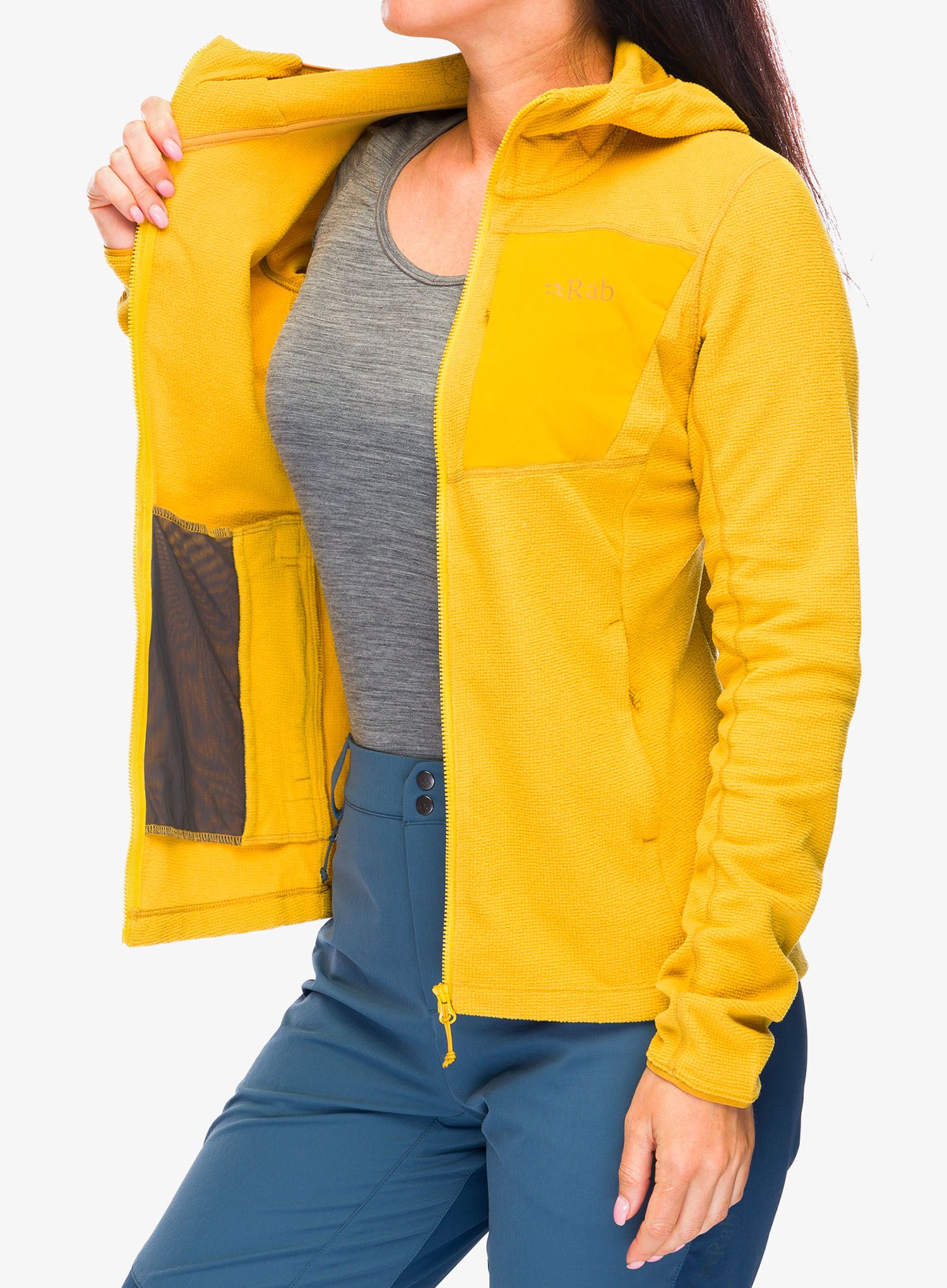 Ženska jopa s kapuco Rab Tecton Hoody - sahara