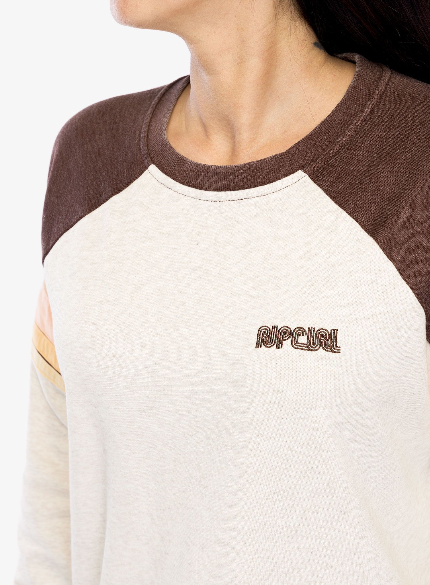 Ženska jopica brez kapuce Rip Curl Surf Revival Raglan Crew - oatmeal marle