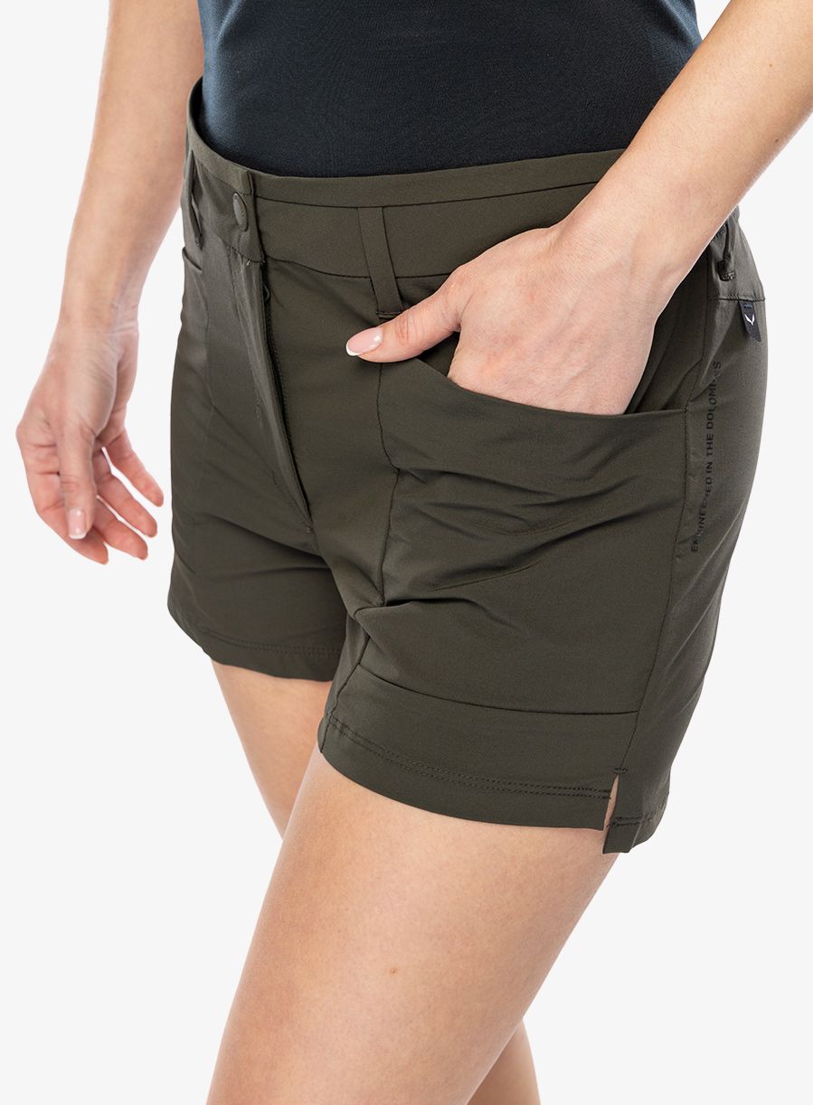 Ženske pohodniške kratke hlače Salewa Puez DST Cargo Shorts - dark olive