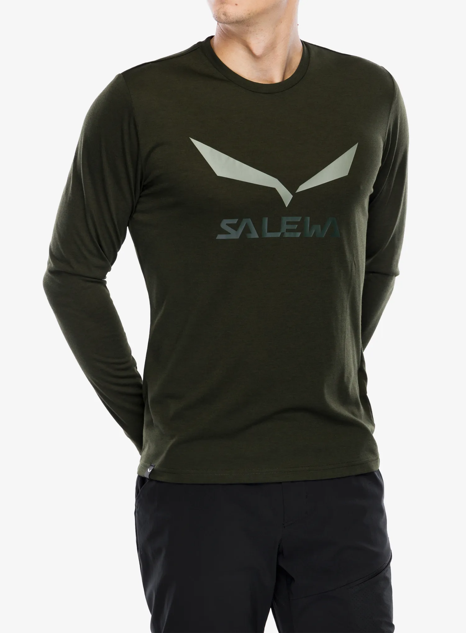 Puloverji brez kapuce Salewa Solidlogo Dry L/S Te - dark olive