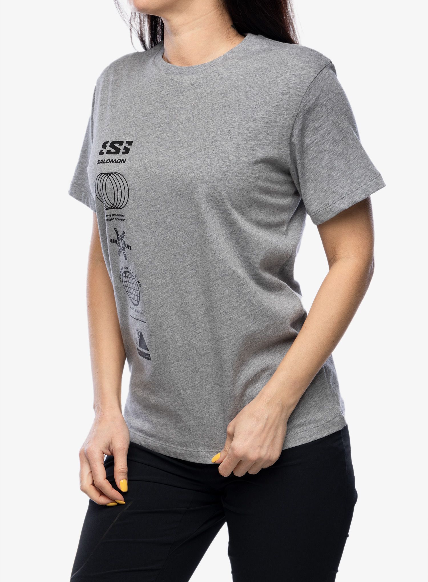 Ženska bombažna majica Salomon Logo Combo S/S  - heather grey
