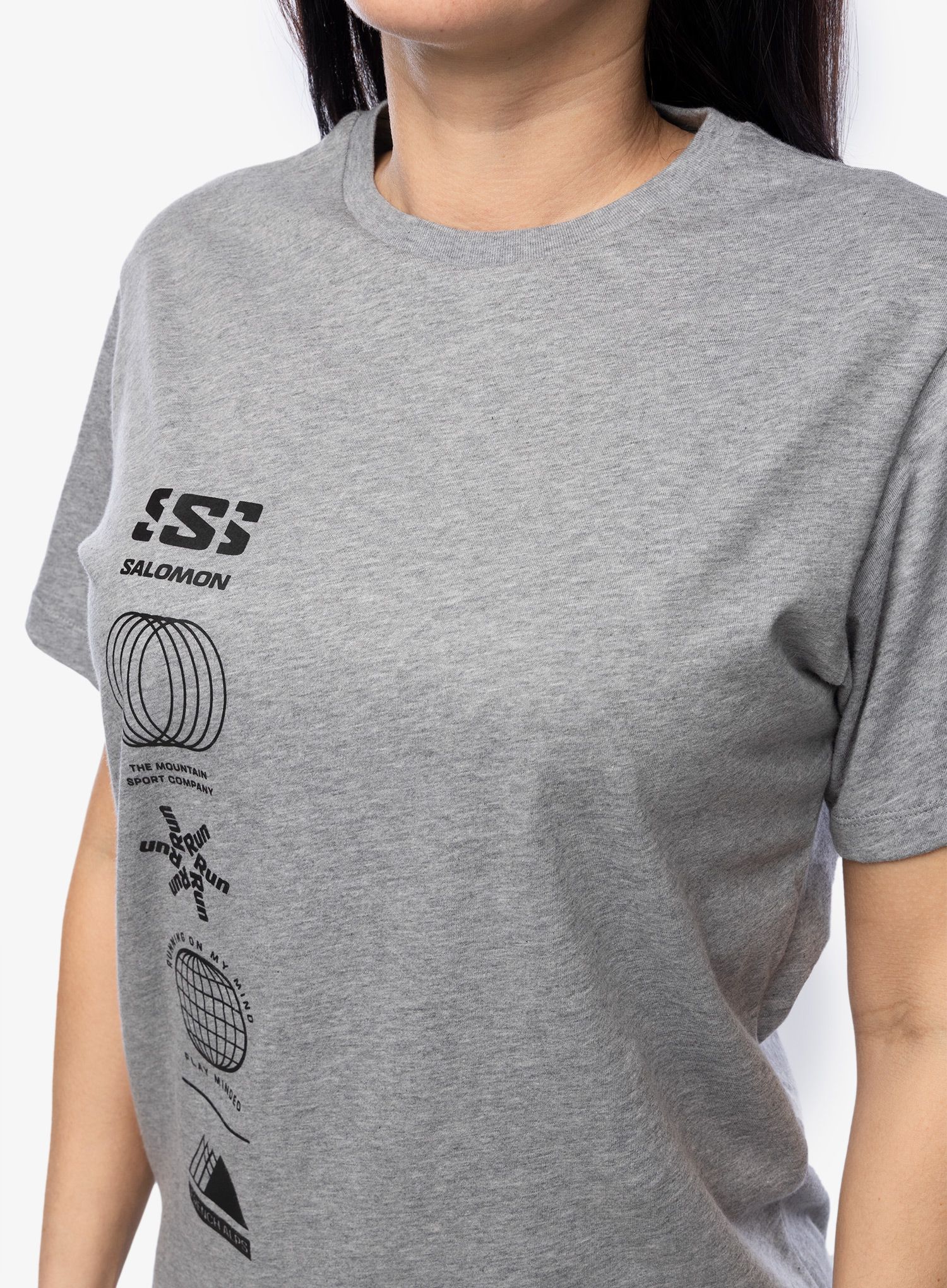 Ženska bombažna majica Salomon Logo Combo S/S  - heather grey