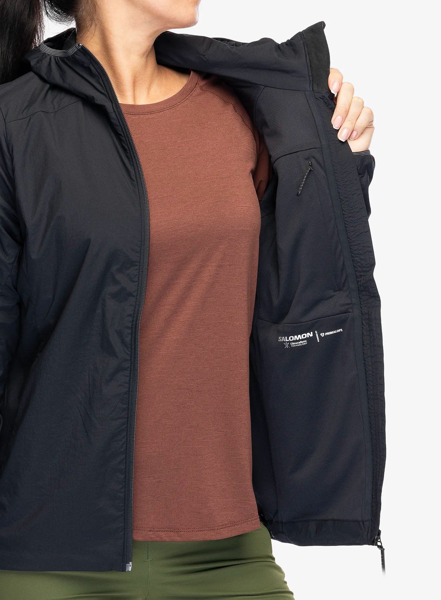 Ženska sintetična jakna Salomon Mountain Flex Jacket Hood - deep black