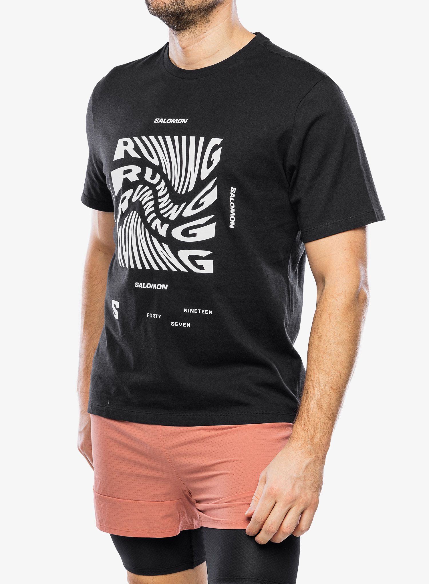 Majica s potiskom Salomon Running Graphic S/S  - deep black