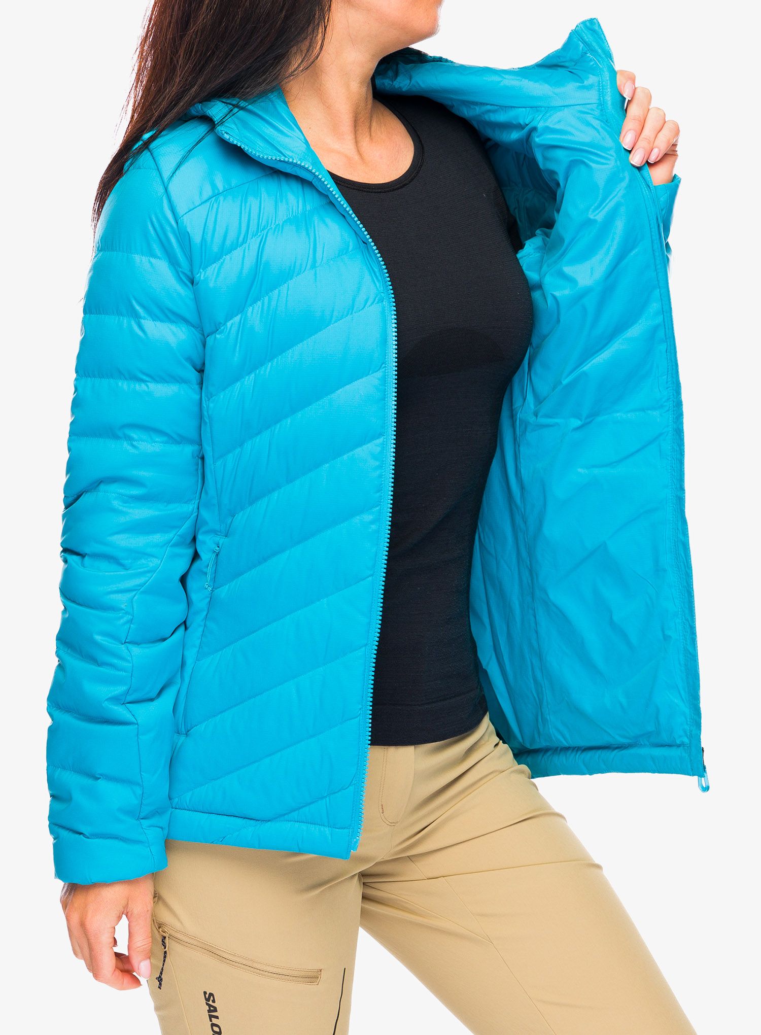 Ženska puhovka Salomon Transition Down Hoodie - barrier reef