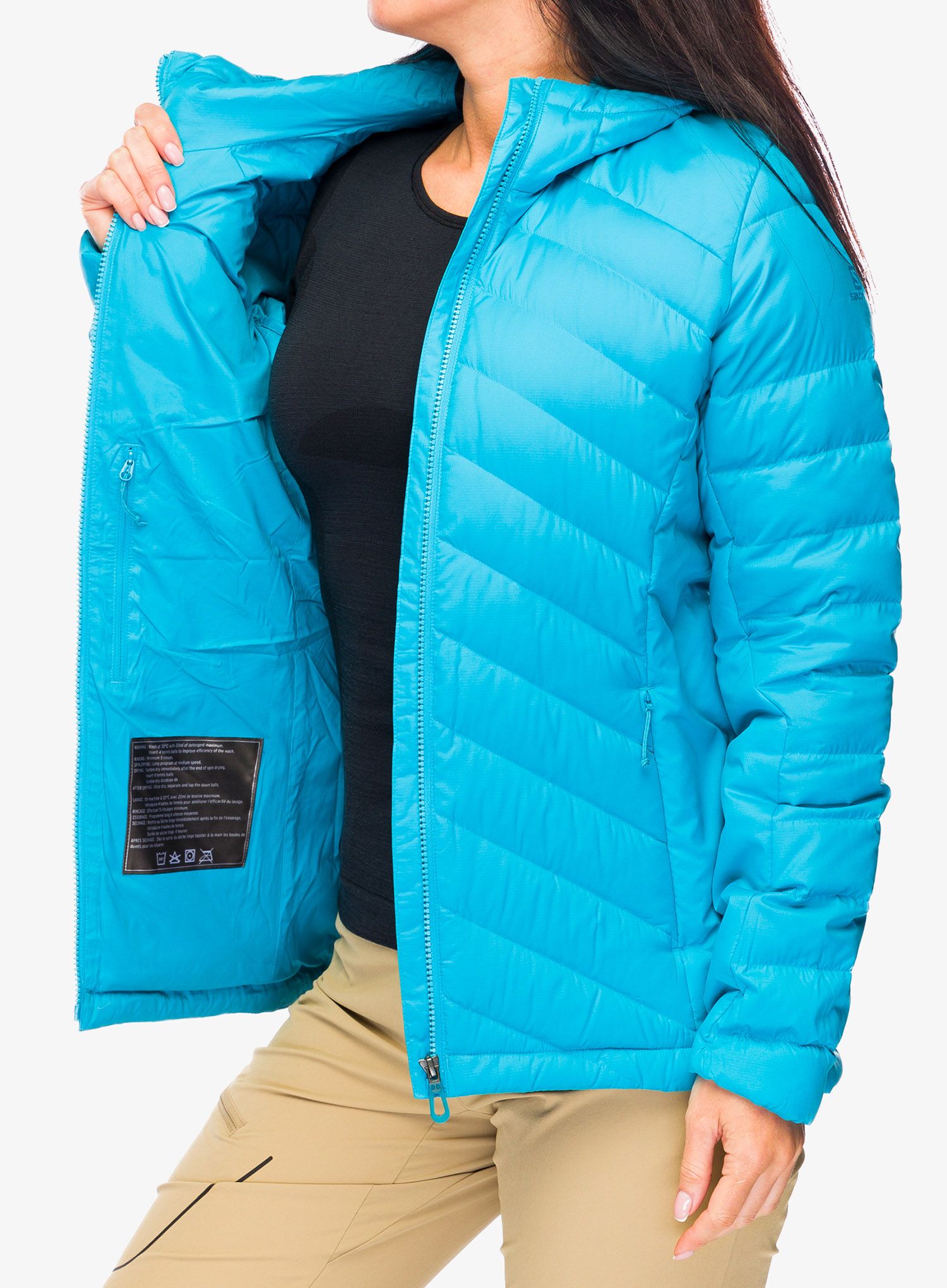 Ženska puhovka Salomon Transition Down Hoodie - barrier reef