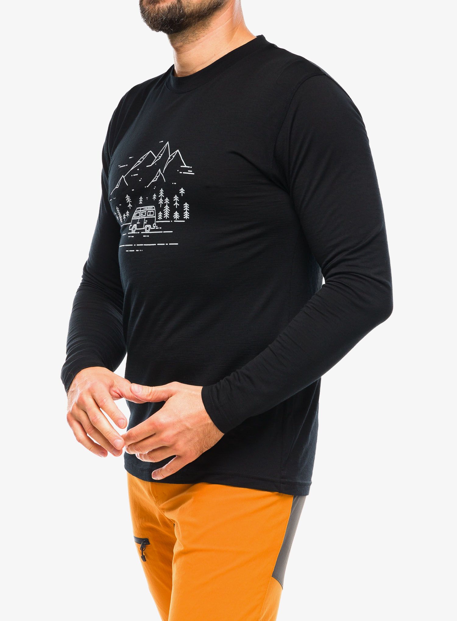 Majica z dolgimi rokavi Sensor Merino Active PT Tee L/S - black van life