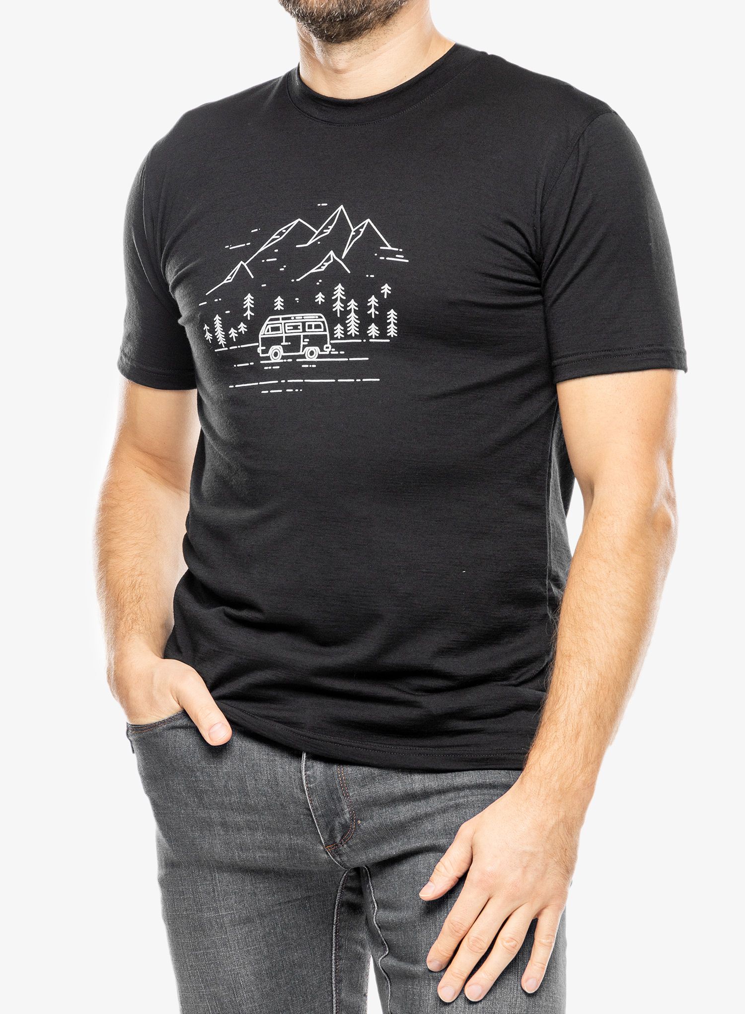 Majica s potiskom Sensor Merino Active PT Tee S/S - black van life