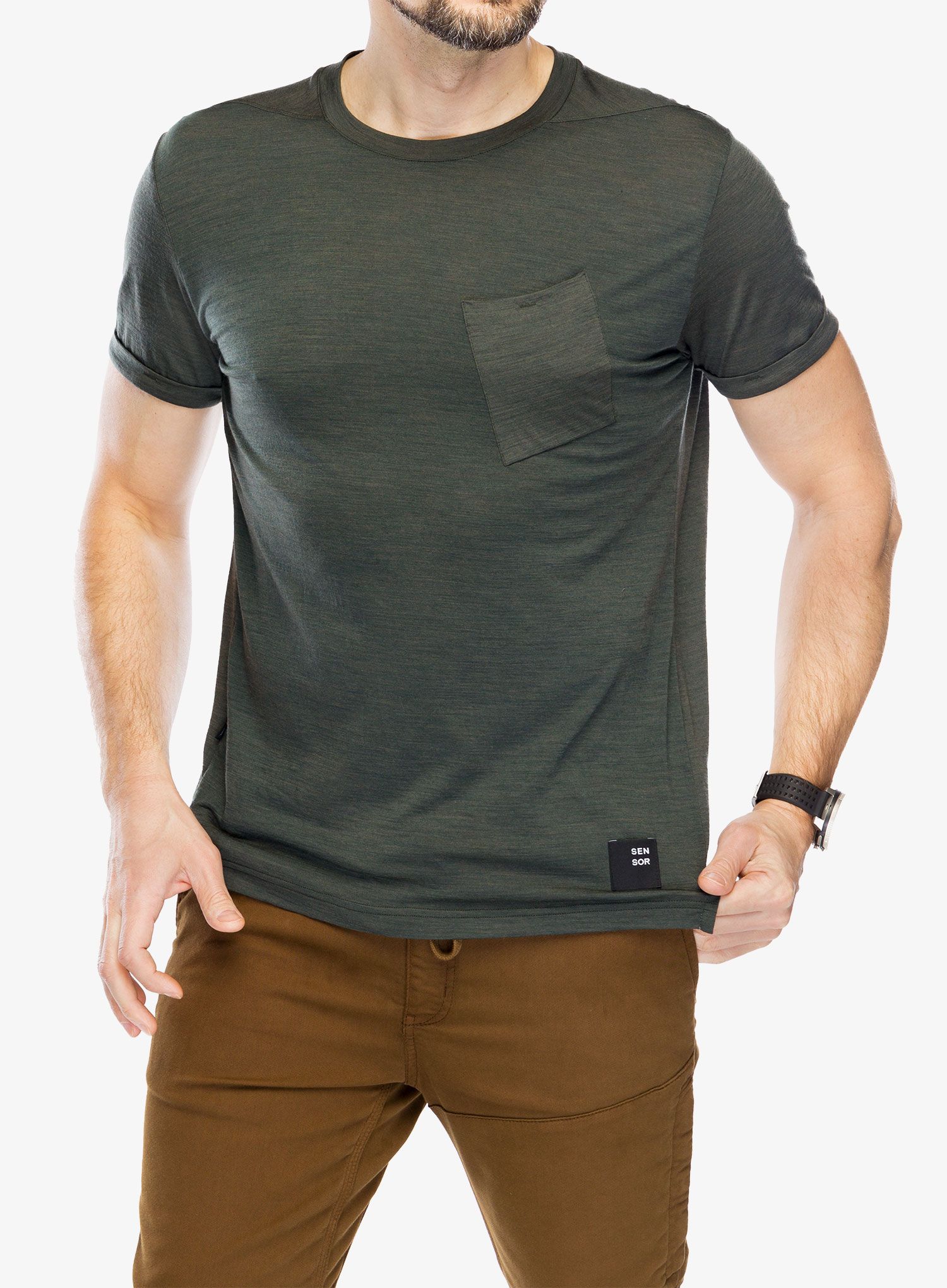 Merino majica Sensor Merino Air Traveller Tee - olive green