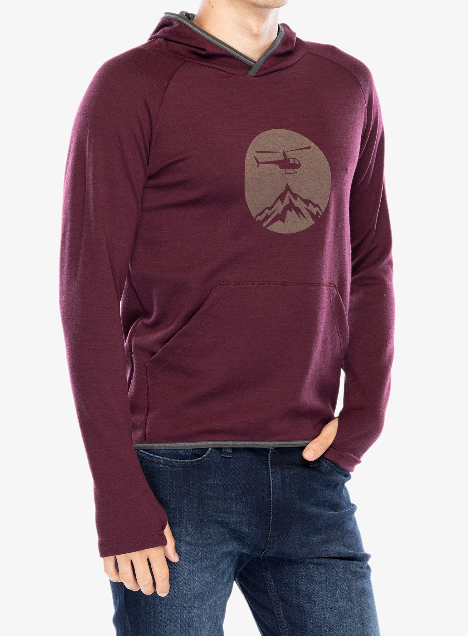 Jopica s kapuco Sensor Merino Upper Sweatshirt Hooded - heli port red