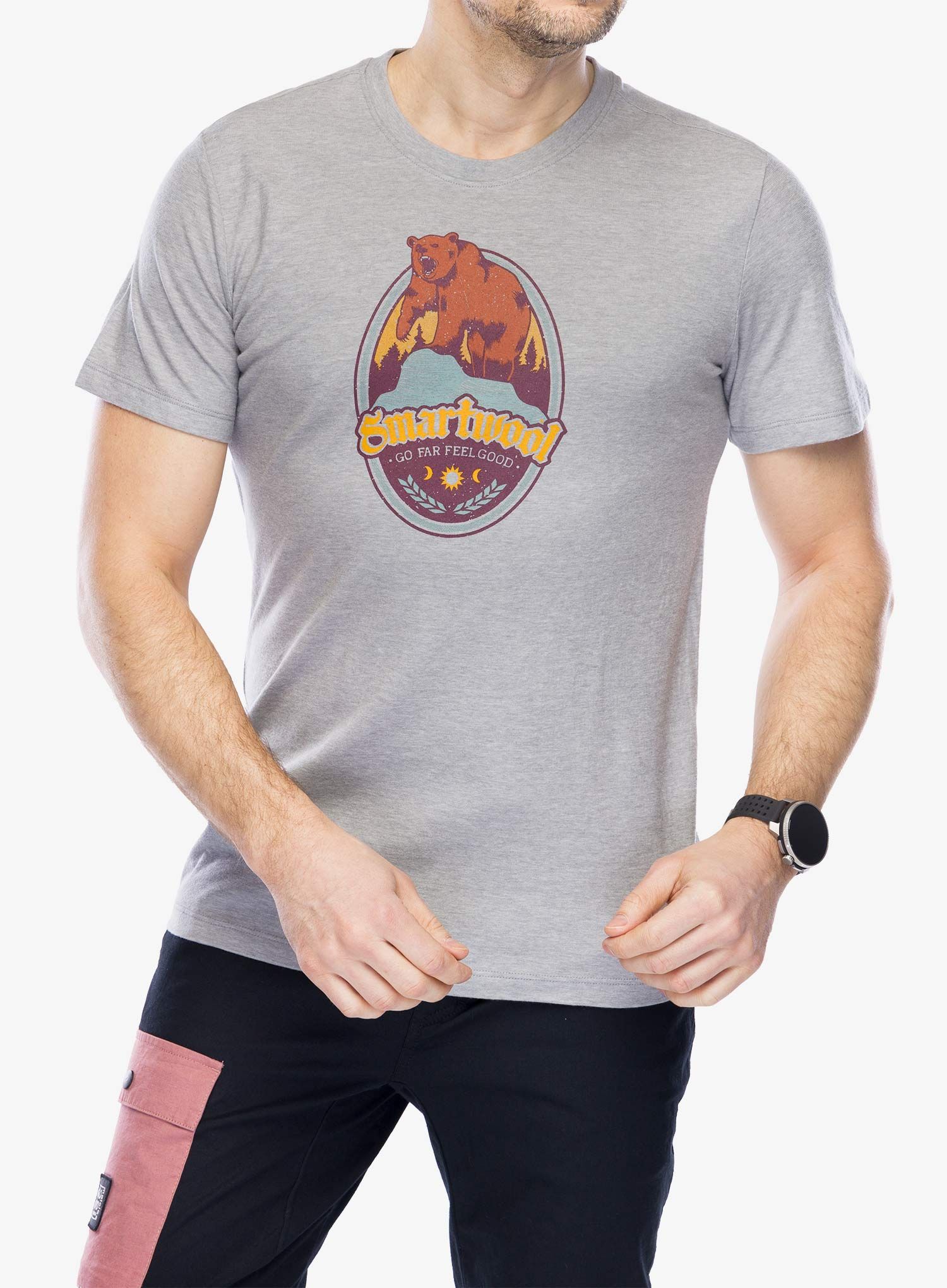 Majica s potiskom Smartwool Bear Label Graphic Short Sleeve Tee - light gray heather