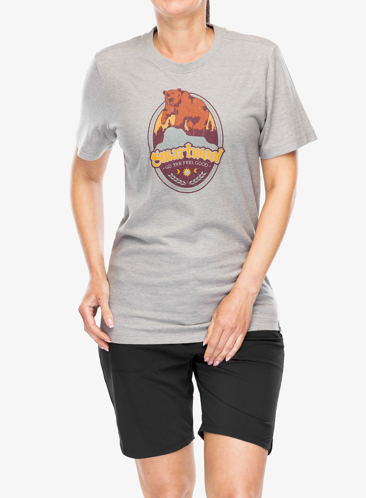 Majica s potiskom Smartwool Bear Label Graphic Short Sleeve Tee - light gray heather