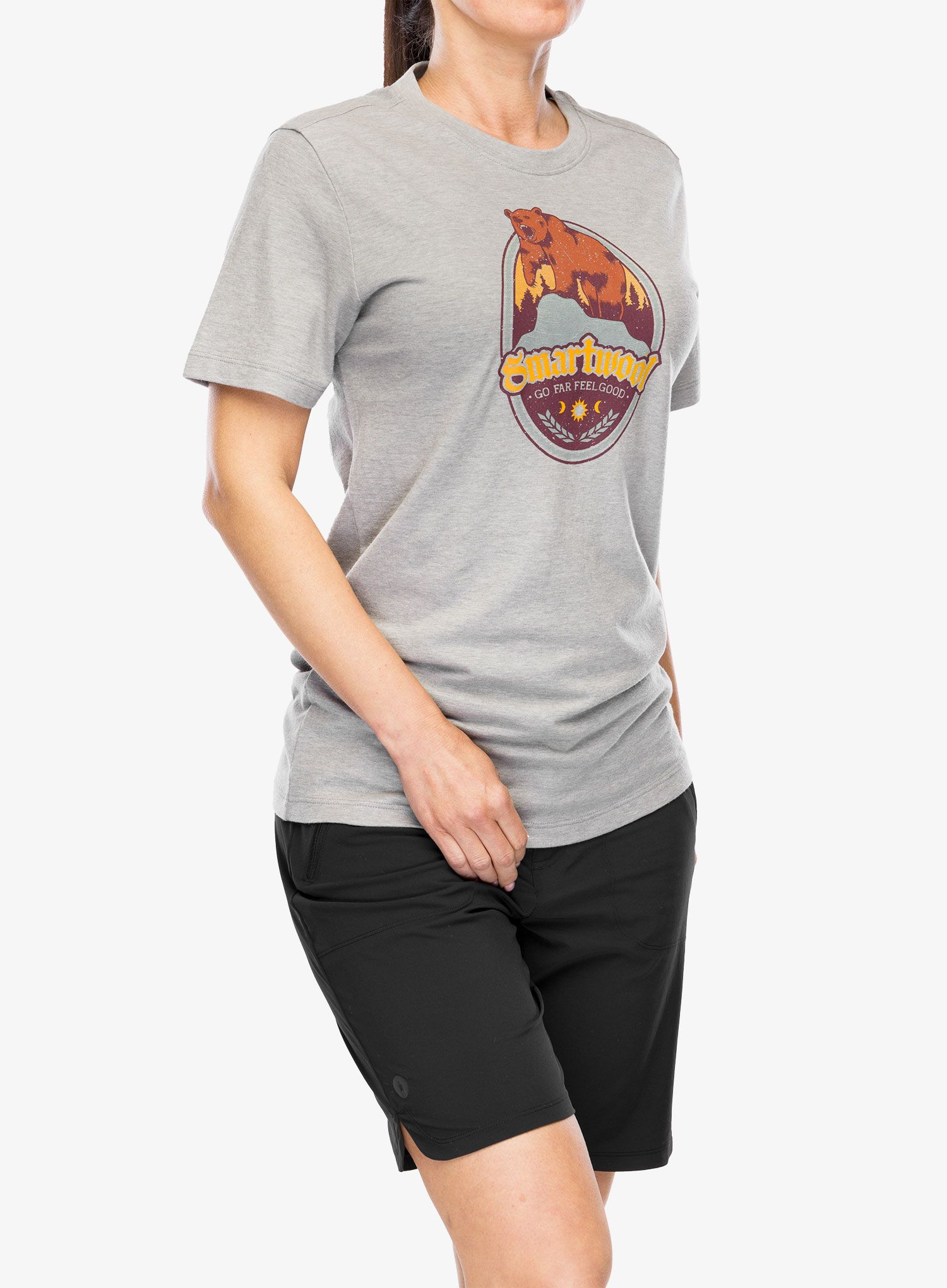 Majica s potiskom Smartwool Bear Label Graphic Short Sleeve Tee - light gray heather