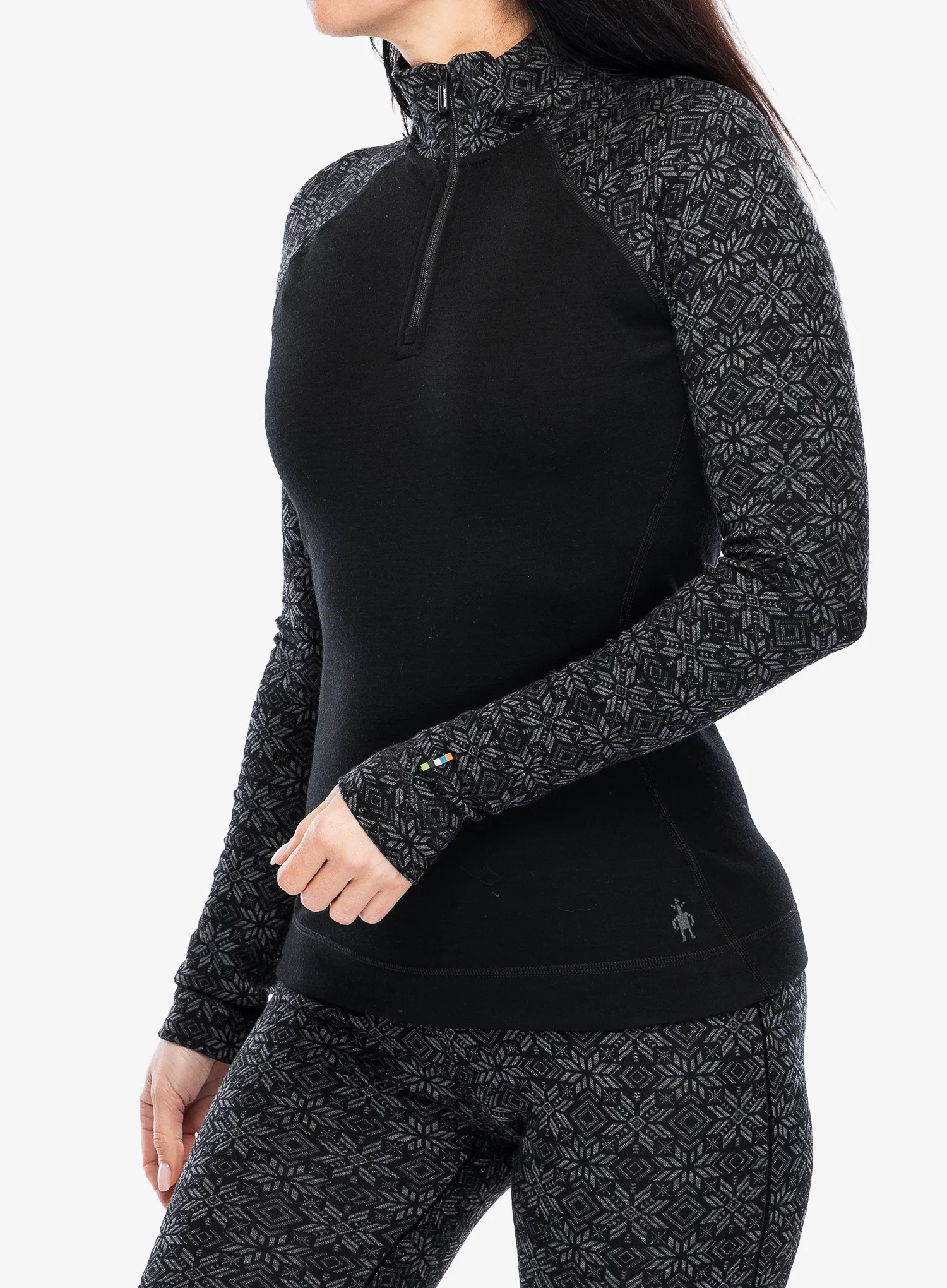 Ženska termo flis jopa Smartwool Classic Thermal Merino BL 1/4 Zip Boxed - blk digi snow