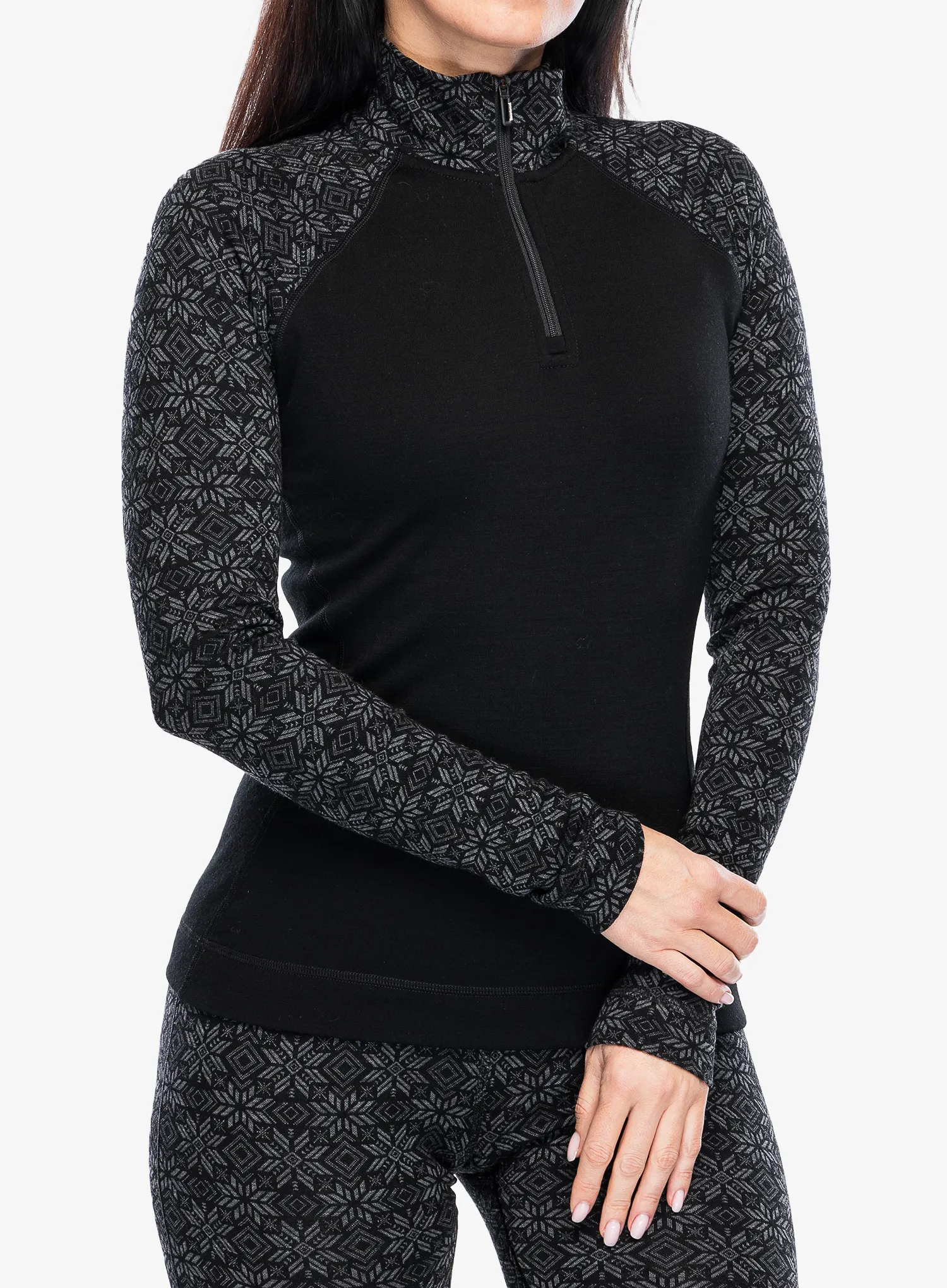 Ženska termo flis jopa Smartwool Classic Thermal Merino BL 1/4 Zip Boxed - blk digi snow