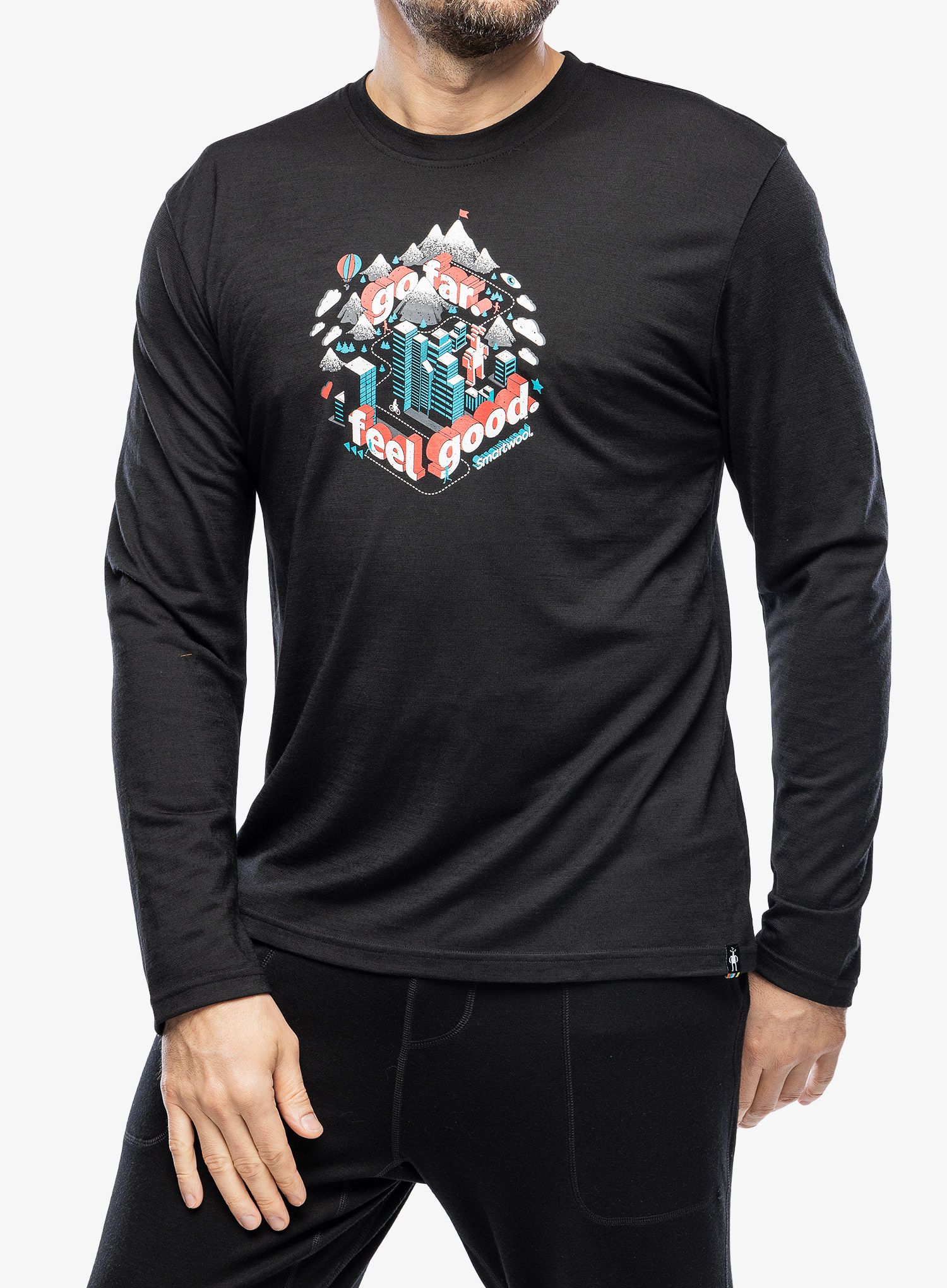 Majica z dolgimi rokavi Smartwool Denver Go Far Feel Good Graphic Long Sleeve Tee - black