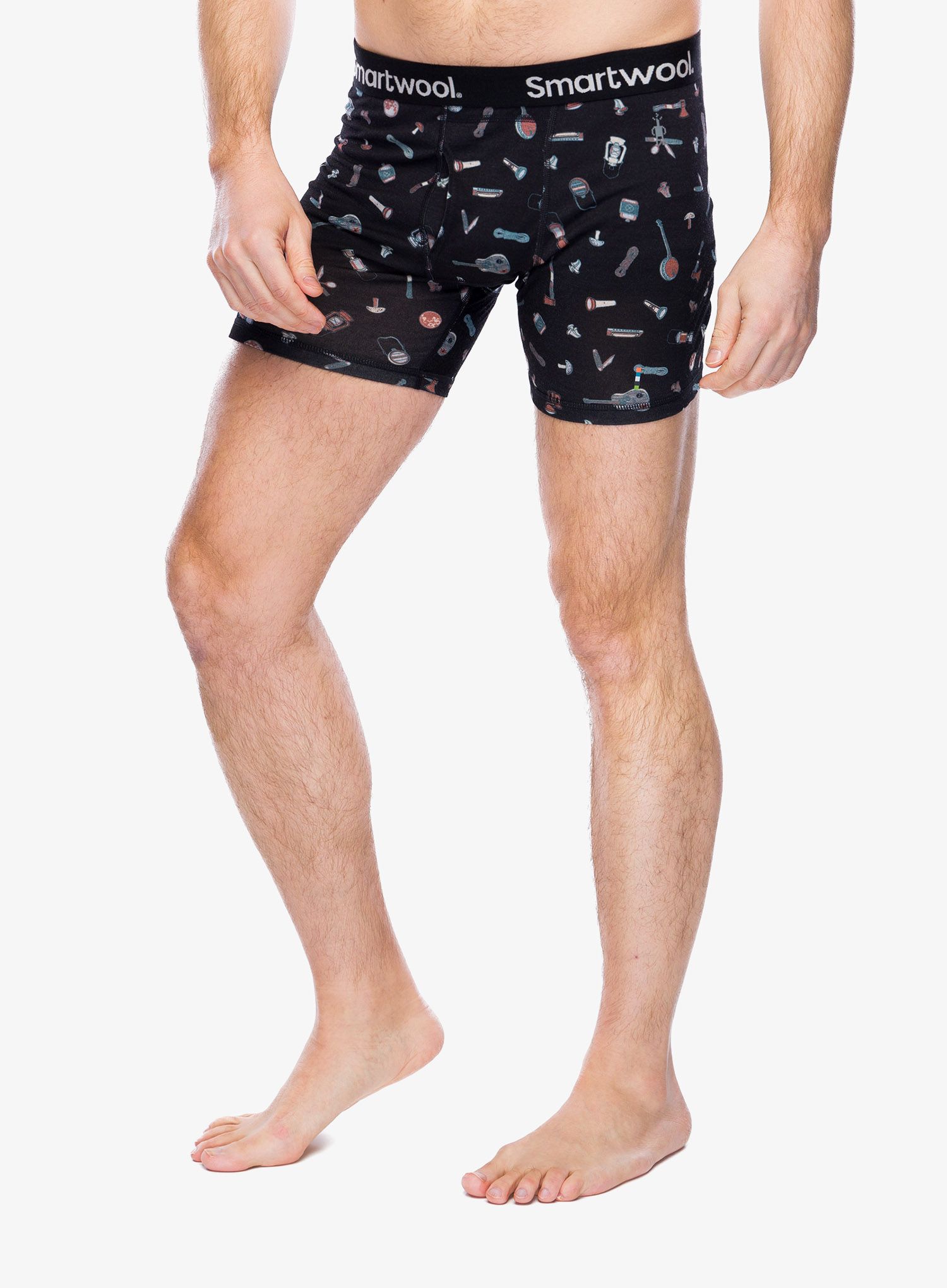 Boksarice Smartwool Merino Print Boxer Brief Boxed - black gone camping